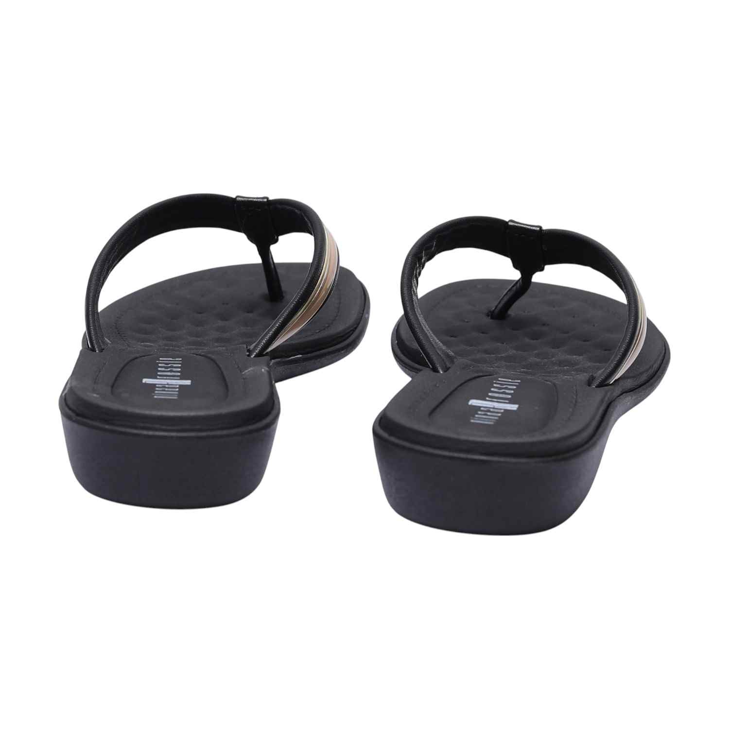 Women Black and Gold Striped Open Toe Thongs