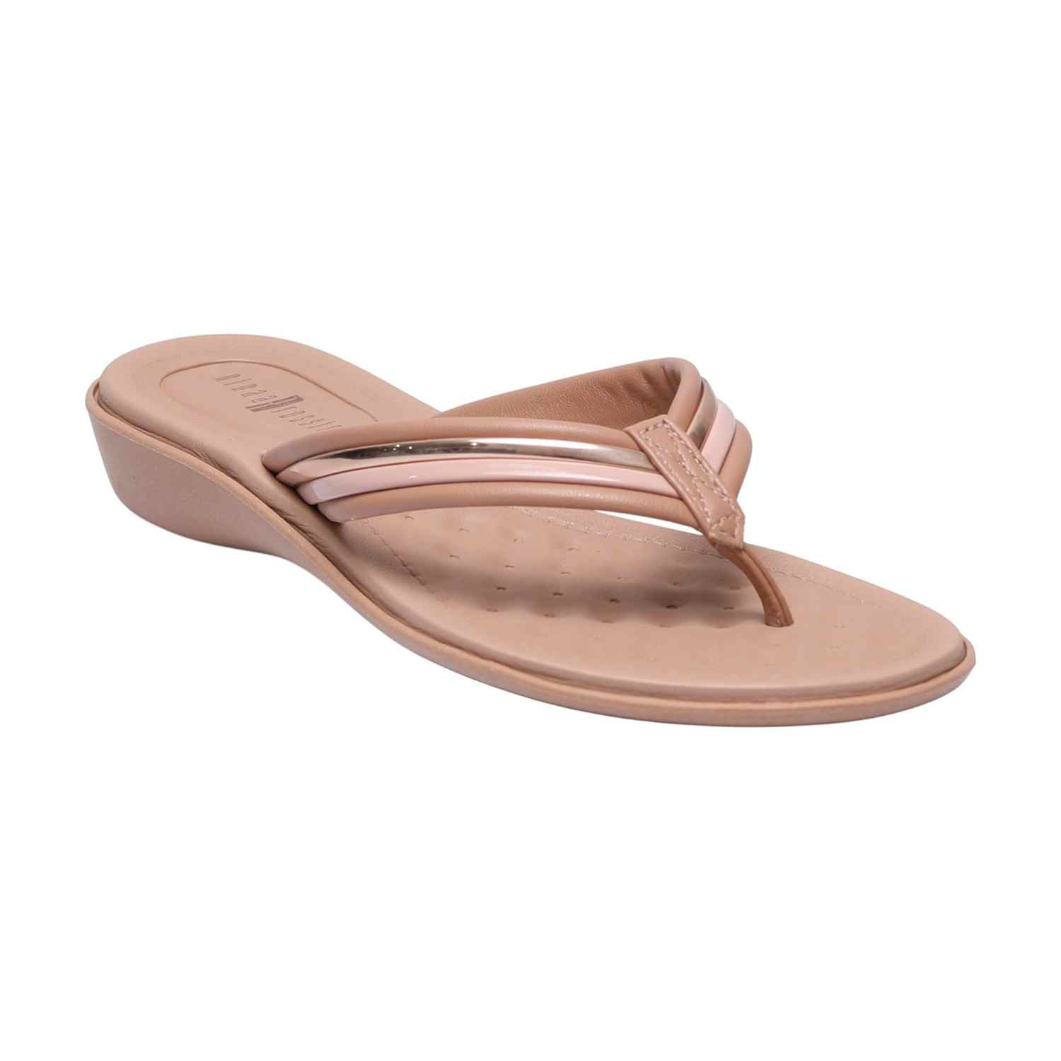 Women Nude and Gold Striped Open Toe Thongs