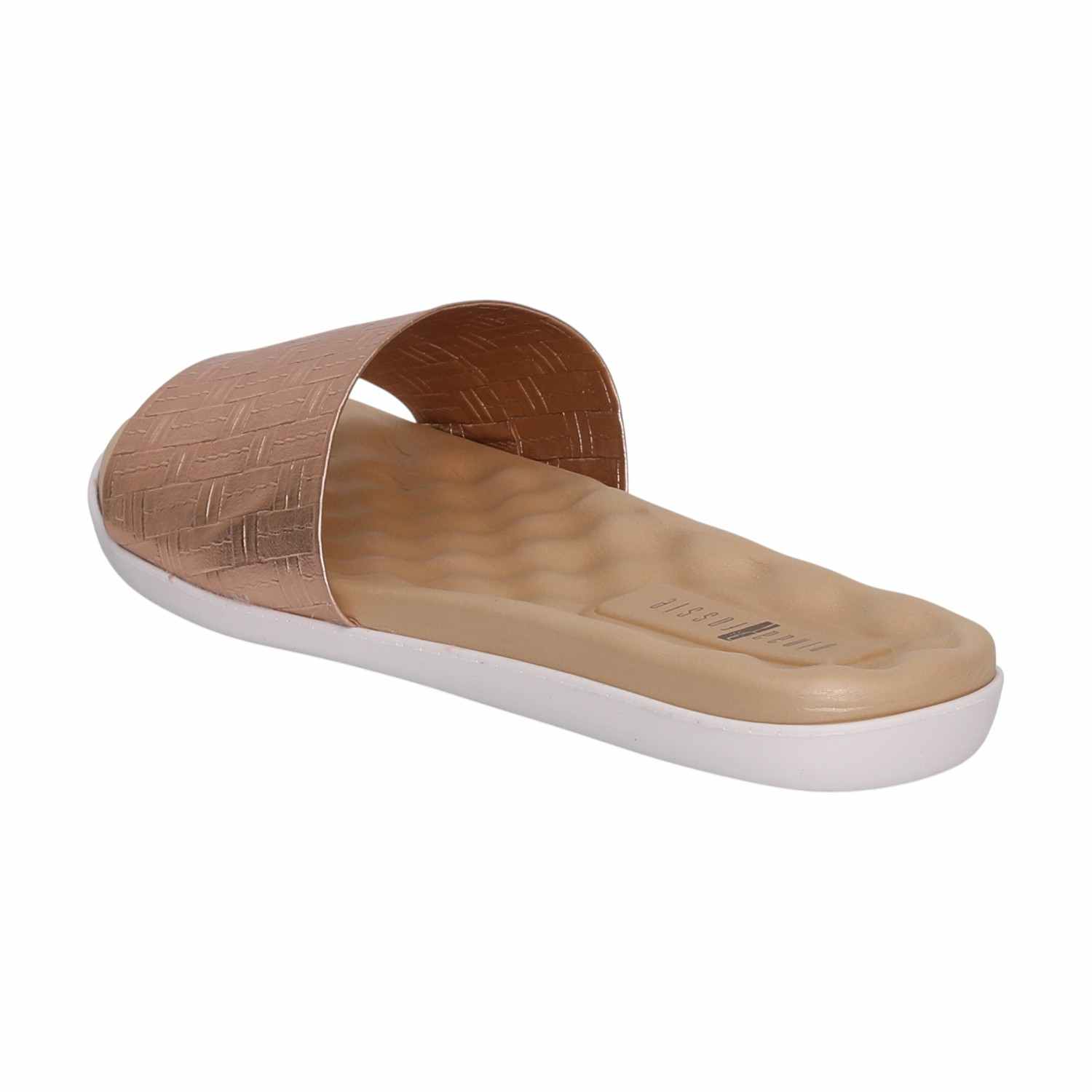 Women Rose Gold Weave Comfort Slides