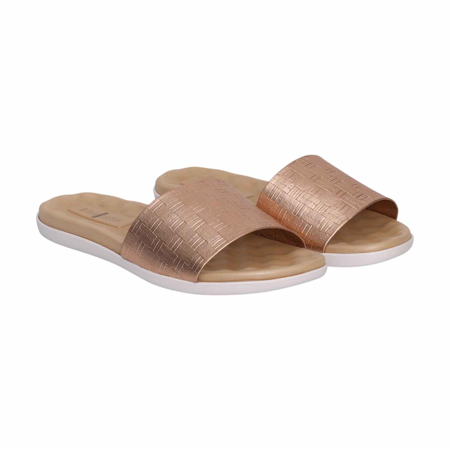 Women Rose Gold Weave Comfort Slides