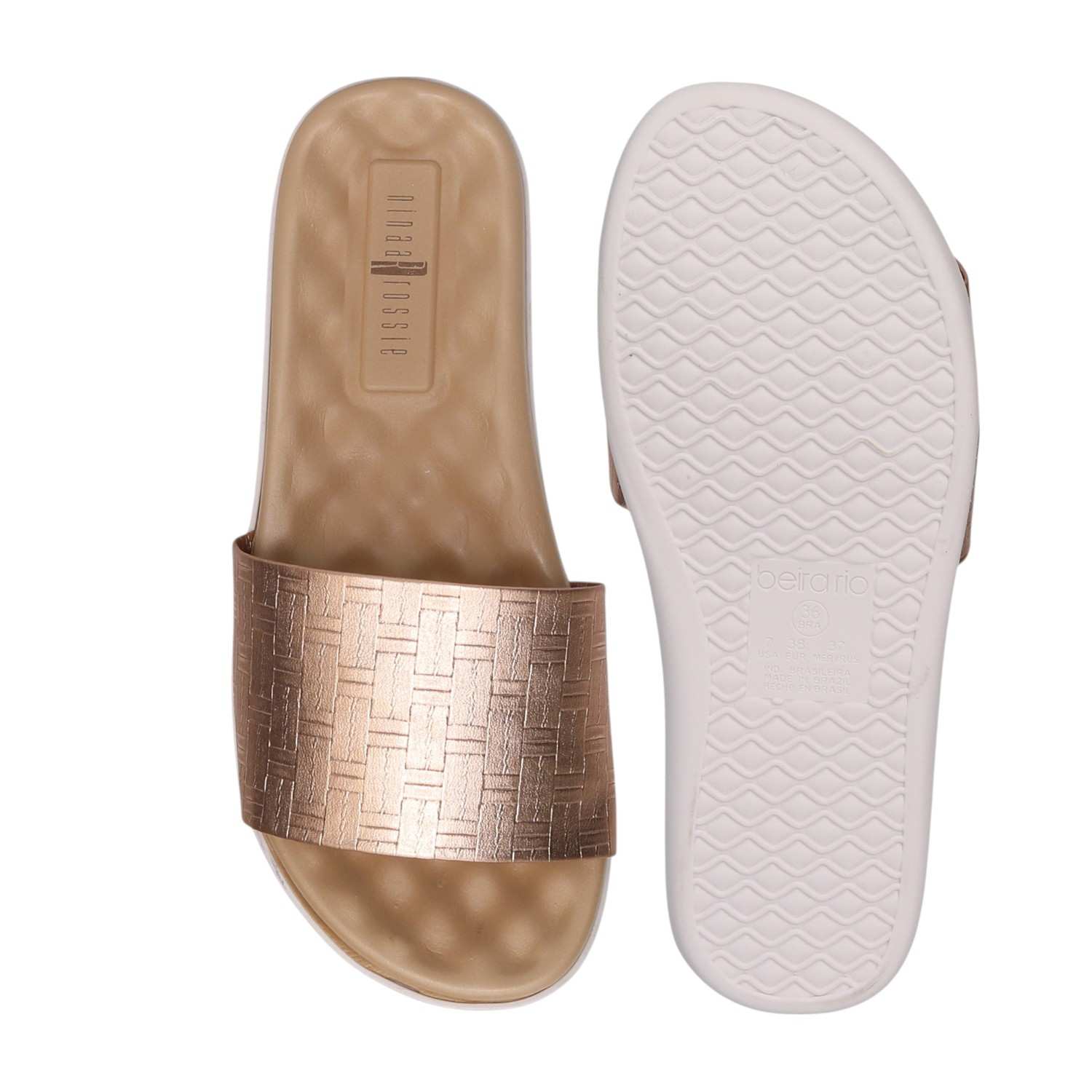 Women Rose Gold Weave Comfort Slides