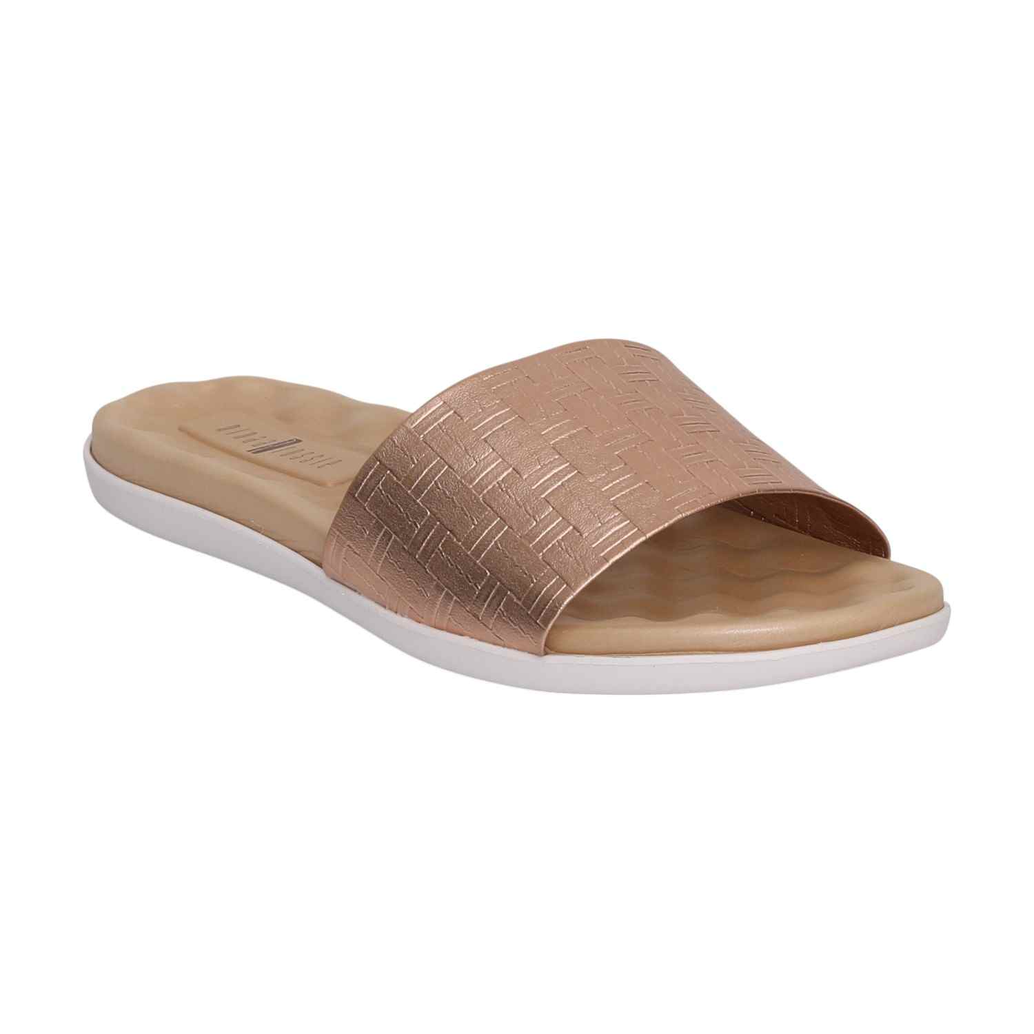 Women Rose Gold Weave Comfort Slides