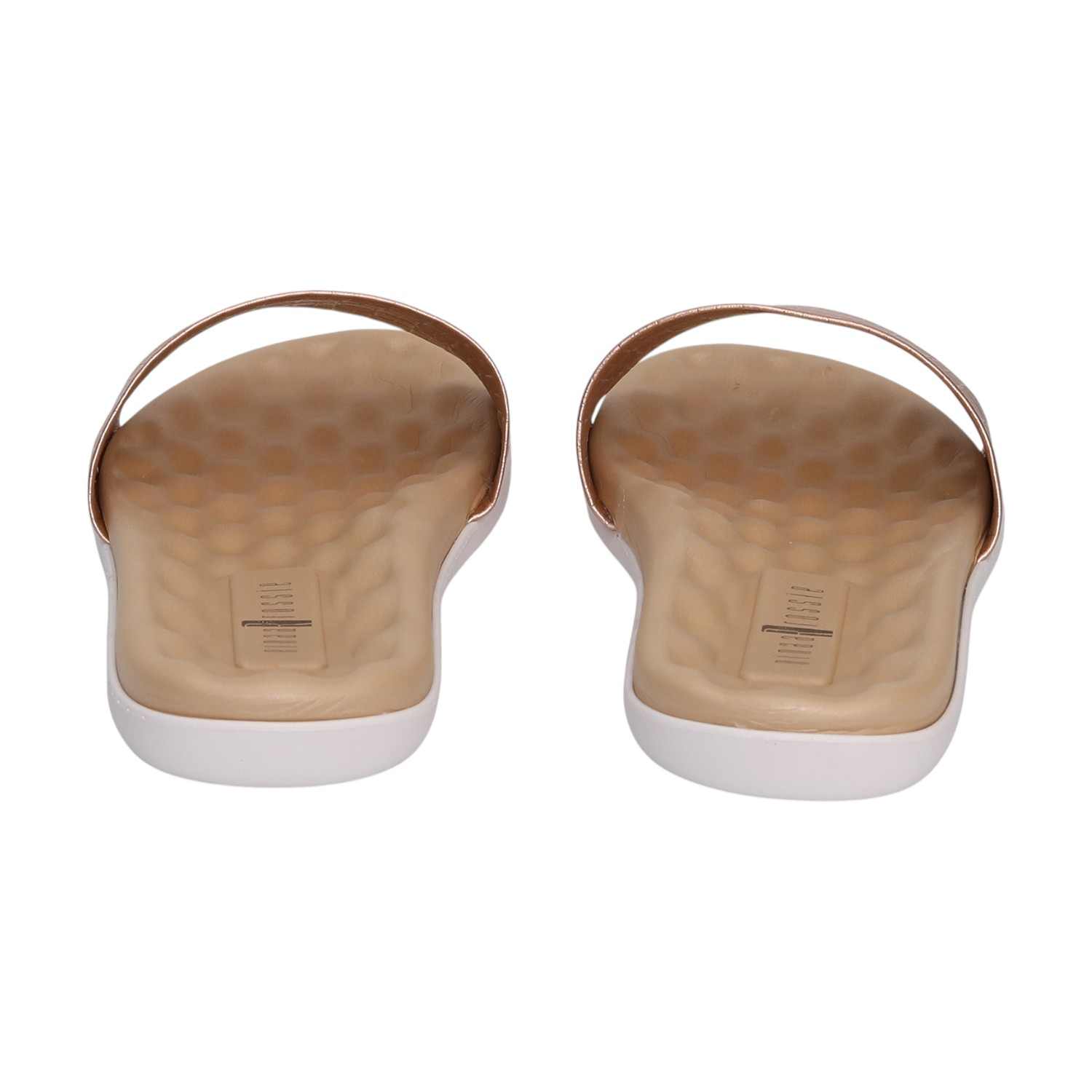 Women Rose Gold Weave Comfort Slides