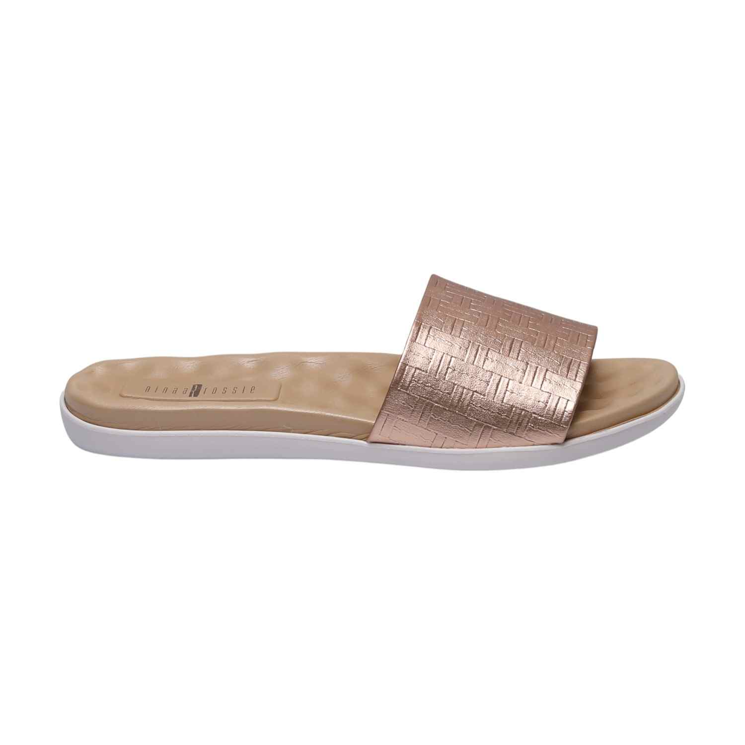 Women Rose Gold Weave Comfort Slides