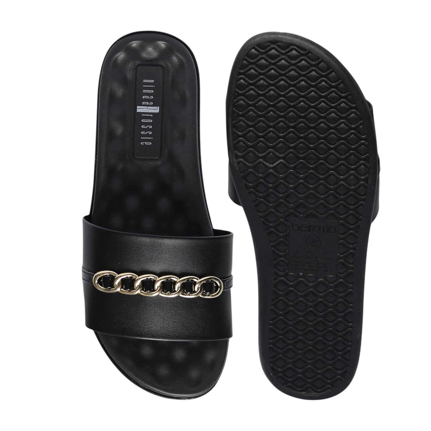Women Black Slides with Chain Accent