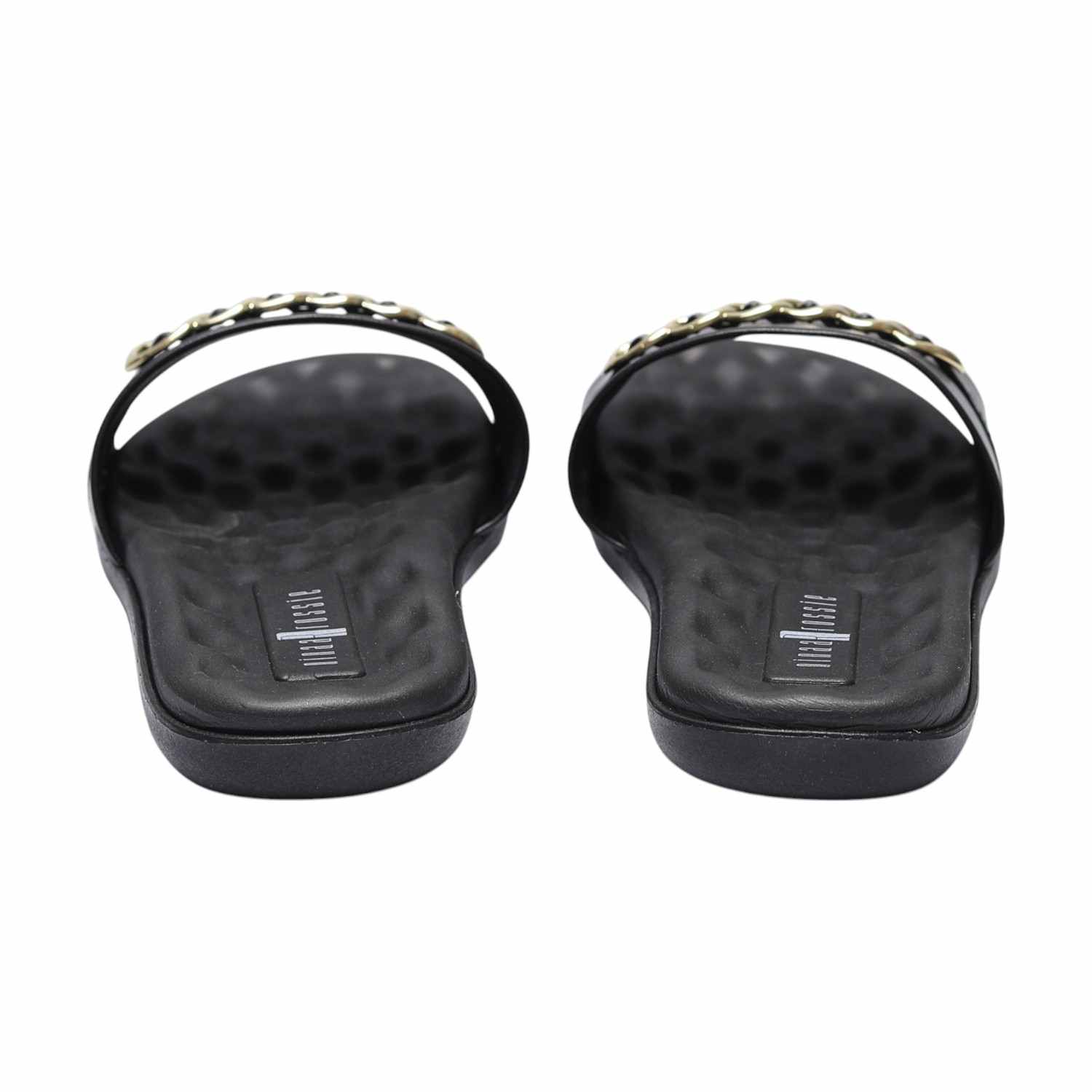 Women Black Slides with Chain Accent