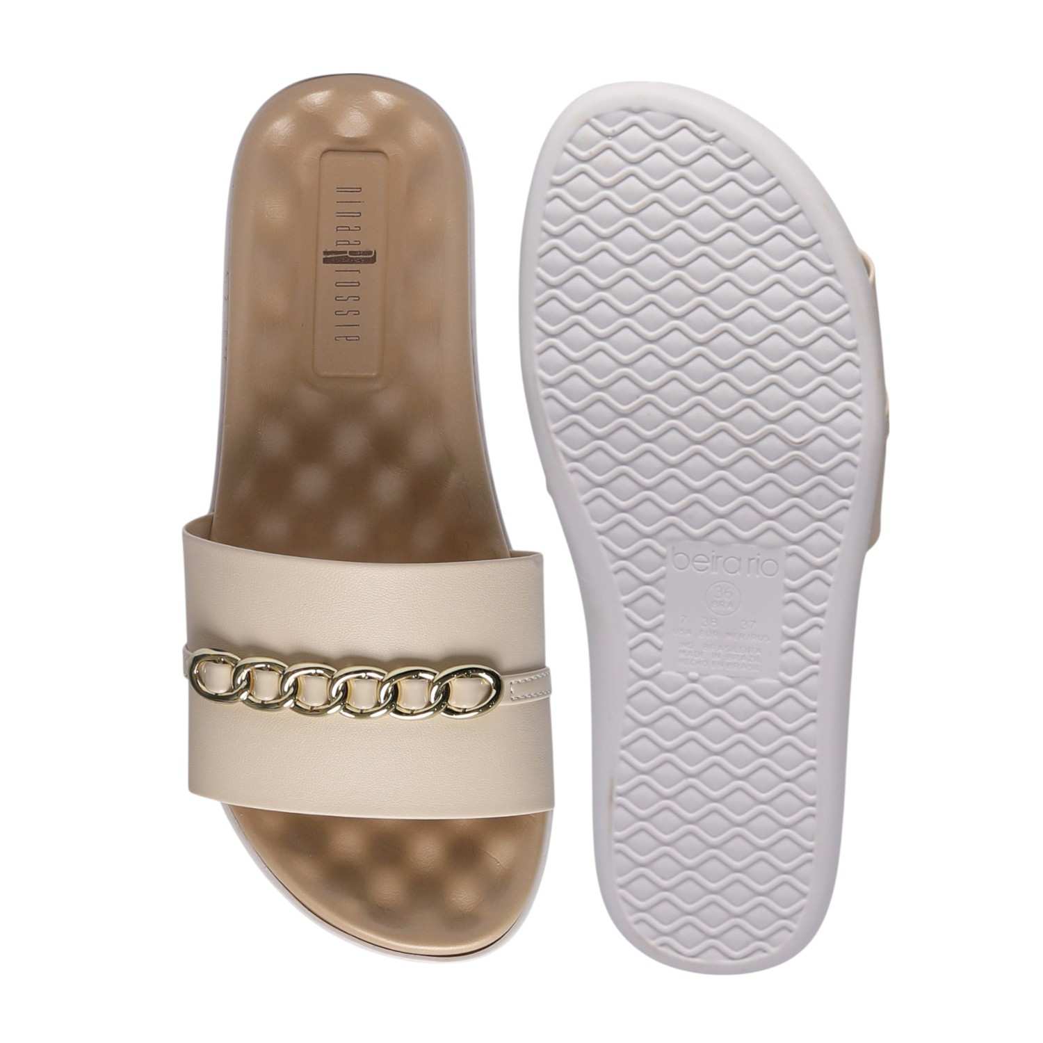 Women Beige Slides with Chain Accent