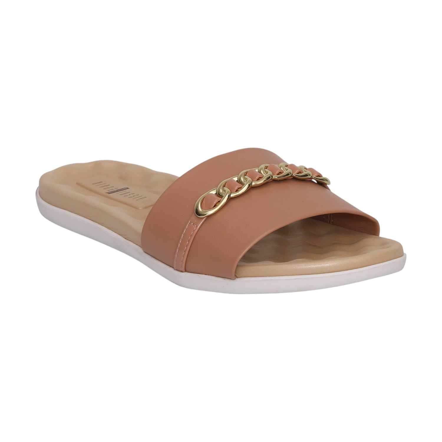 Women Nude Slides with Chain Accent