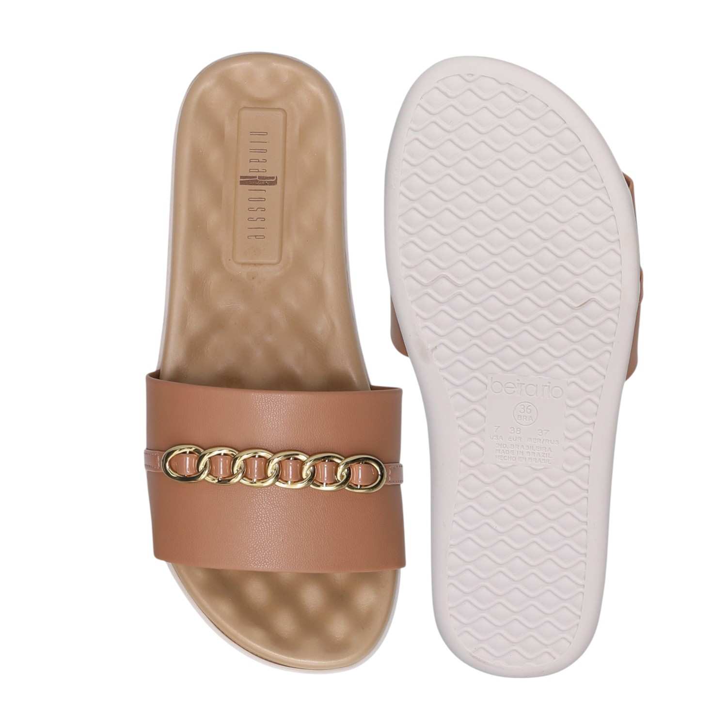 Women Nude Slides with Chain Accent