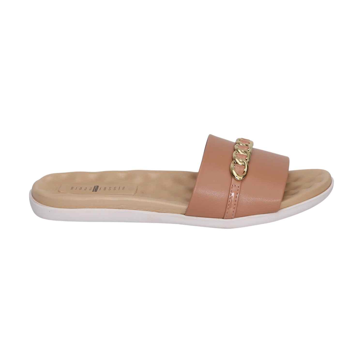 Women Nude Slides with Chain Accent