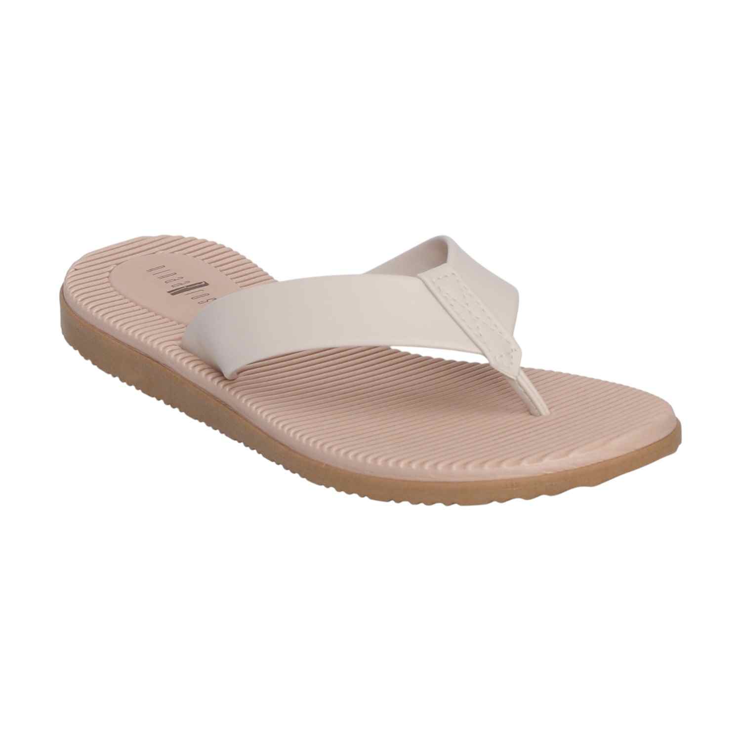 Women White Thongs with Horizontal Striped Footbed