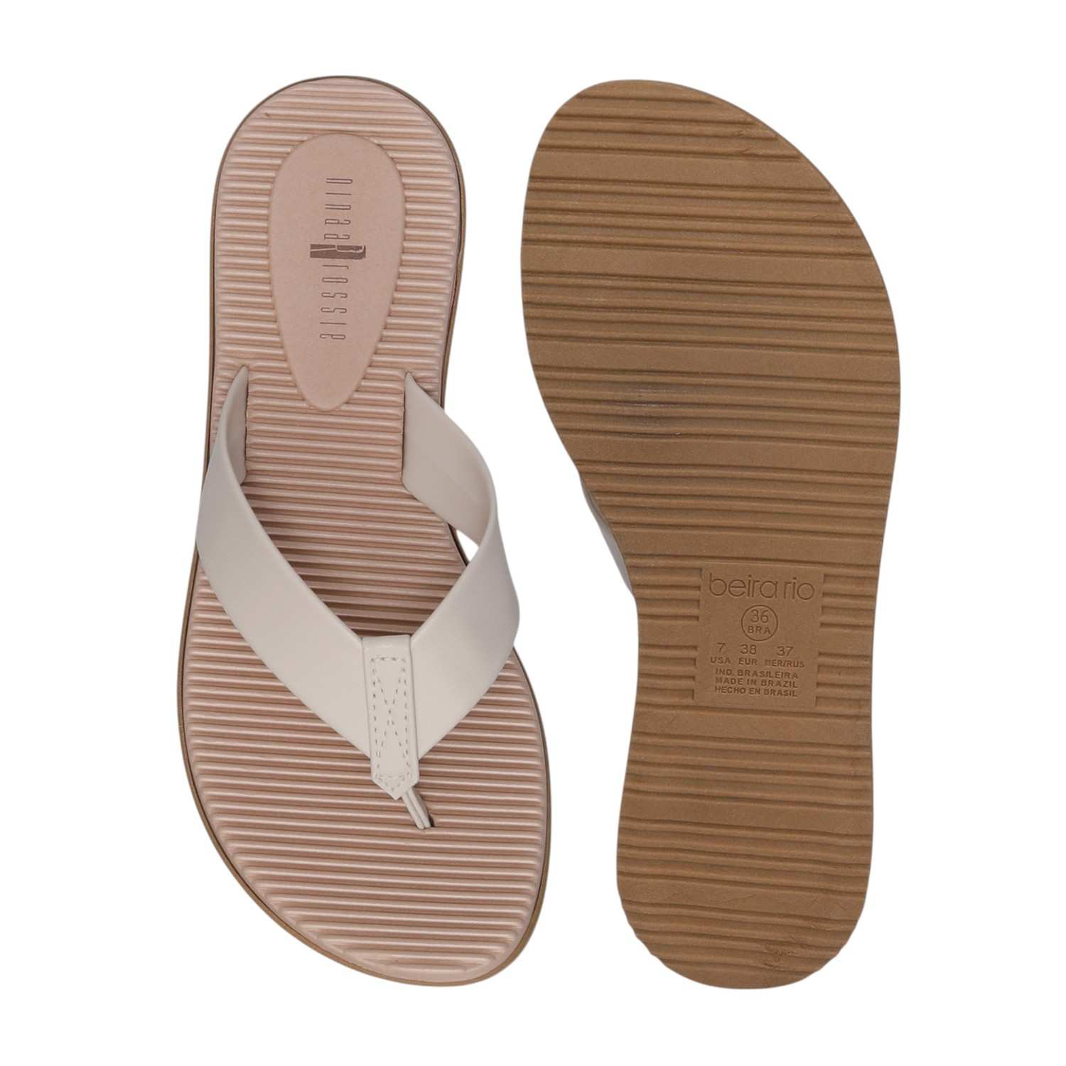 Women White Thongs with Horizontal Striped Footbed