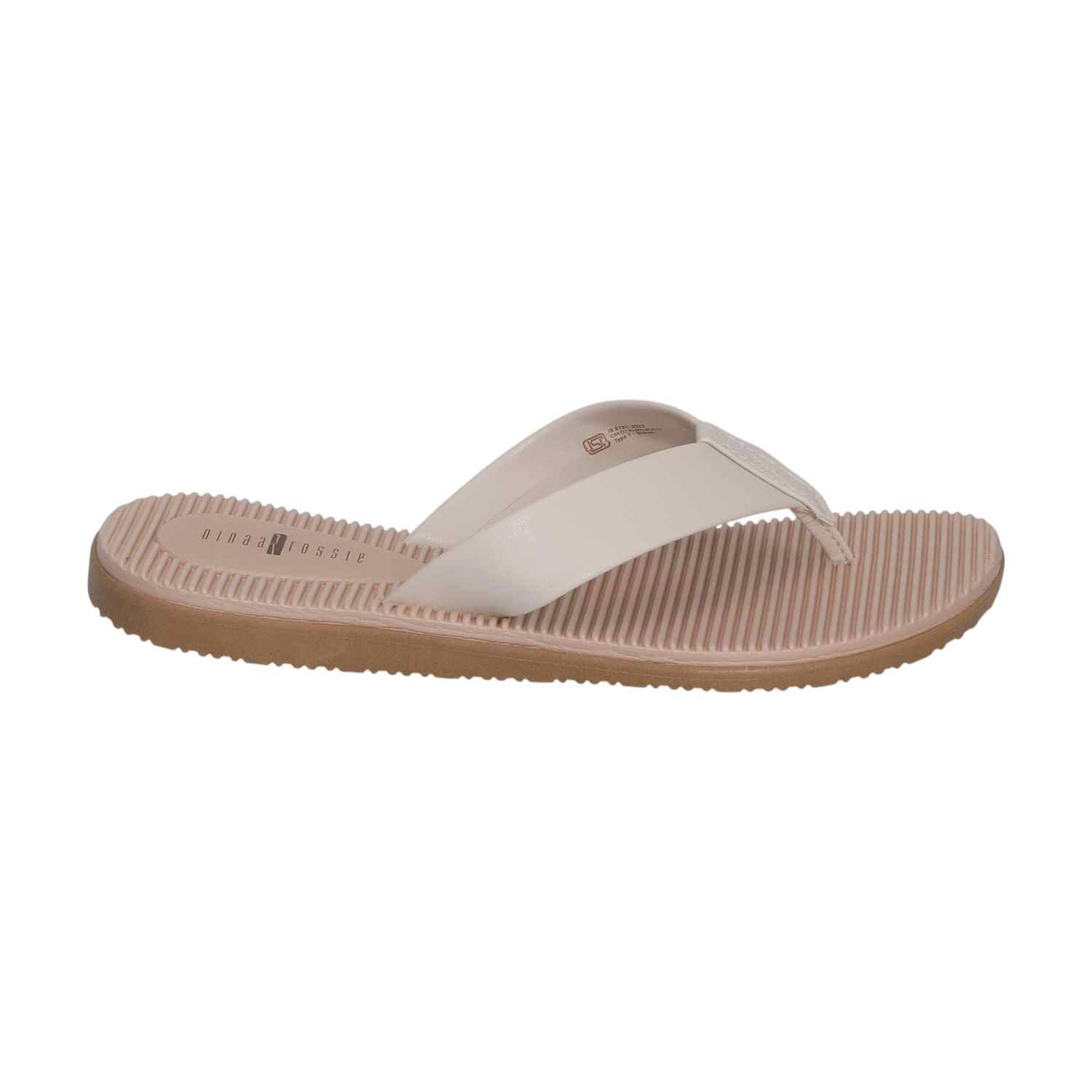 Women White Thongs with Horizontal Striped Footbed