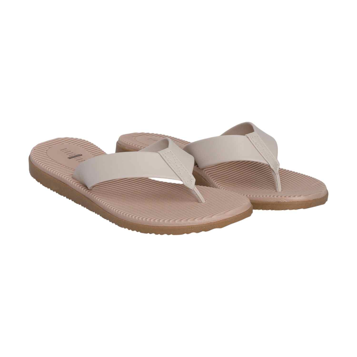 Women White Thongs with Horizontal Striped Footbed