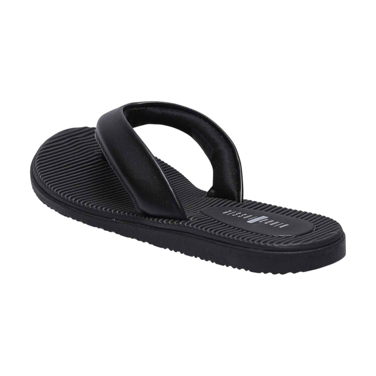 Women Black Casual Thong Flats with Horizontal Stripes
