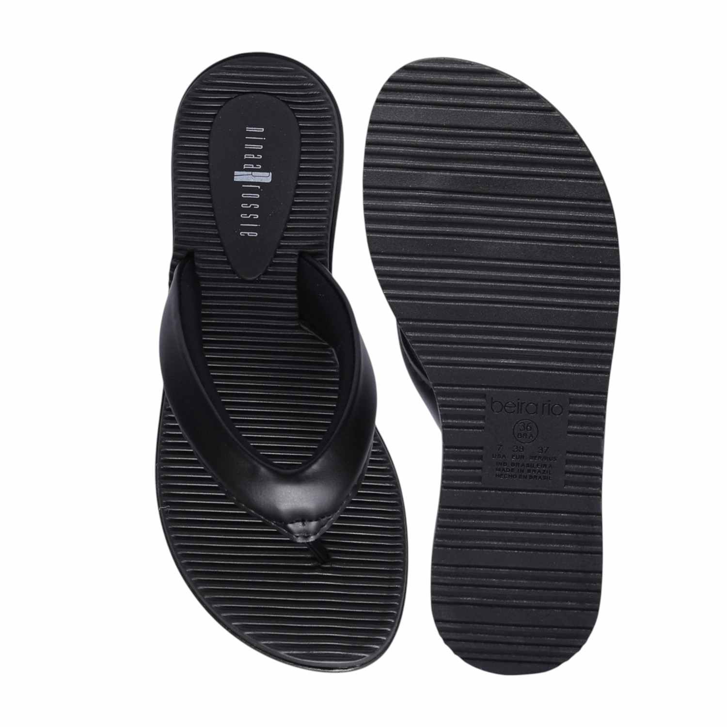 Women Black Casual Thong Flats with Horizontal Stripes