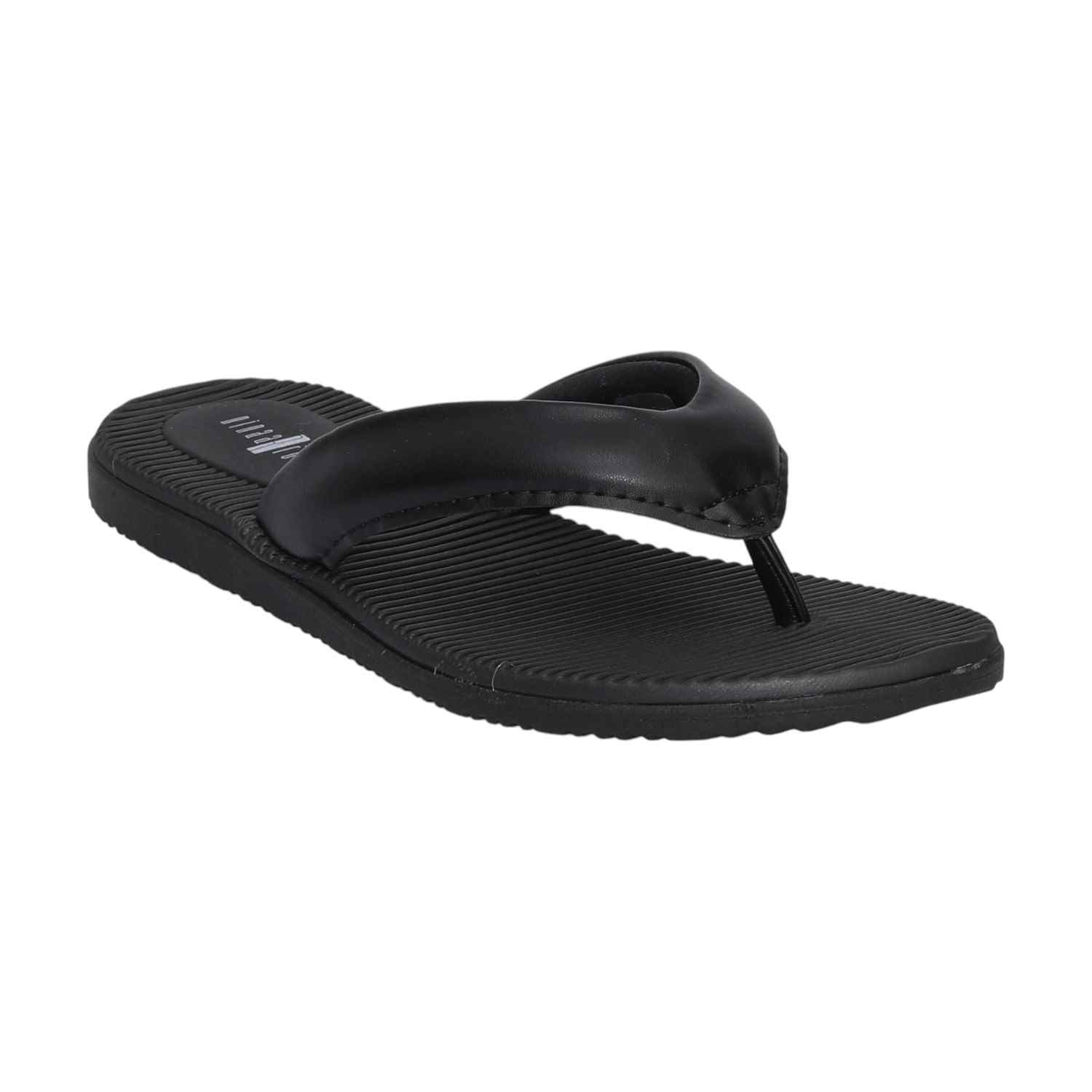 Women Black Casual Thong Flats with Horizontal Stripes