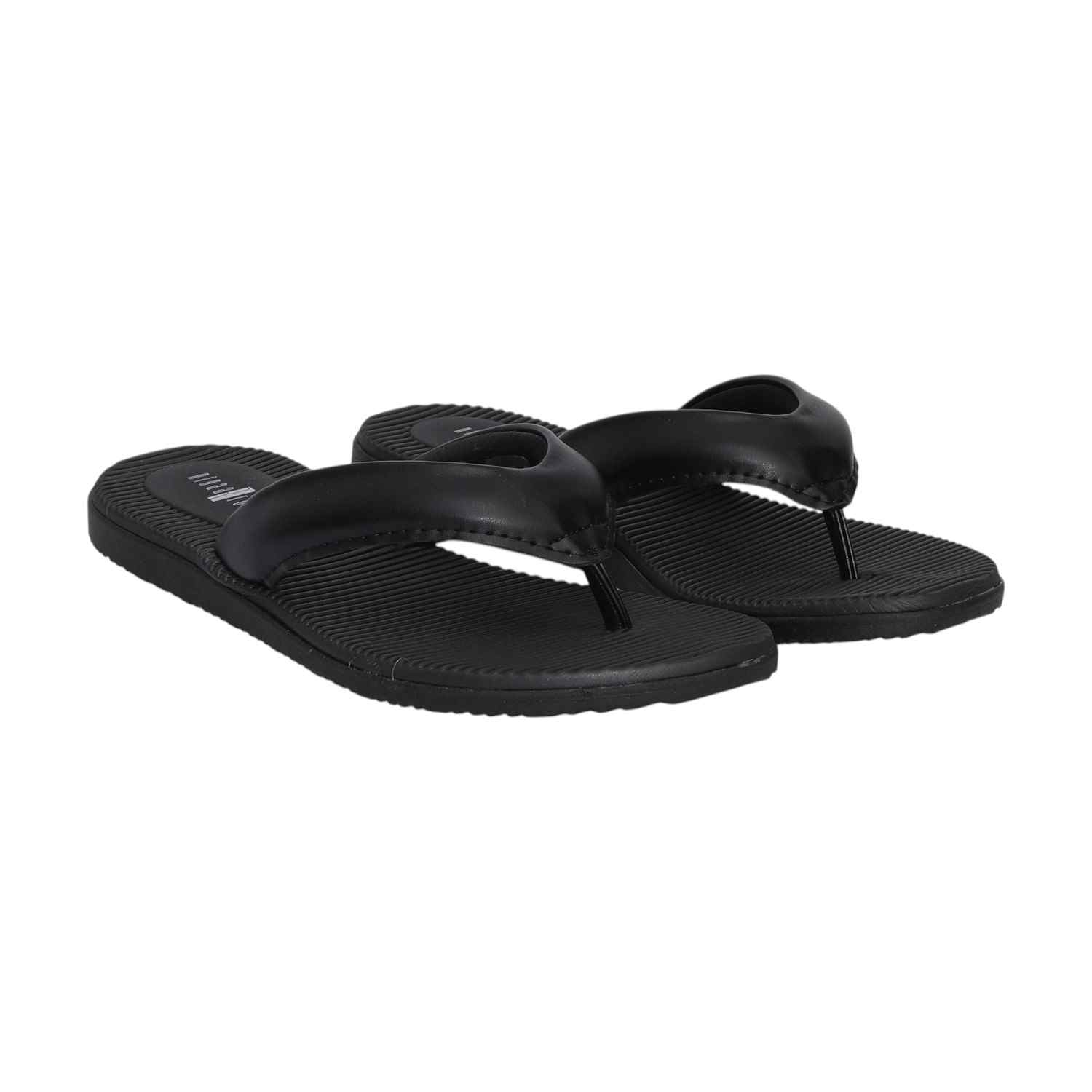 Women Black Casual Thong Flats with Horizontal Stripes
