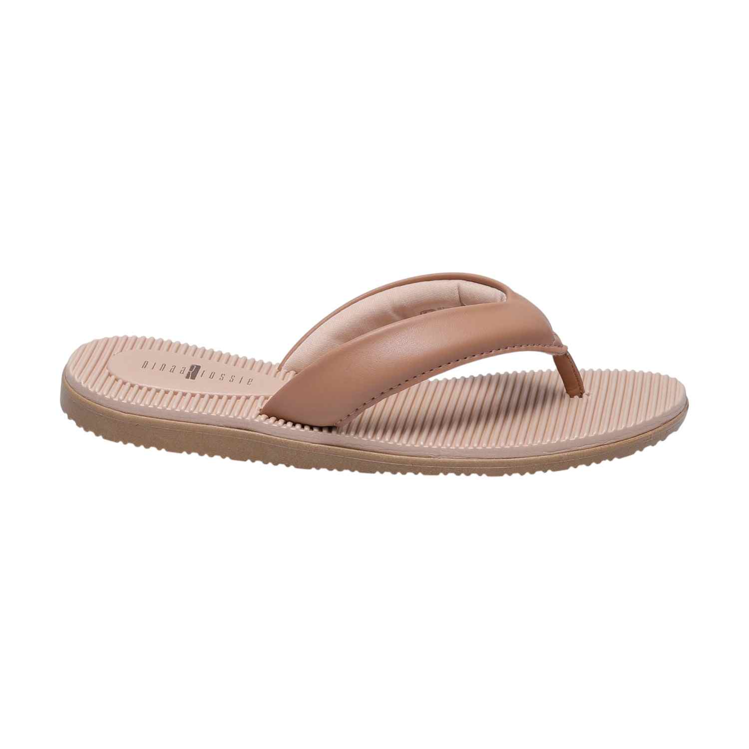 Women Nude Casual Thong Flats with Horizontal Stripes