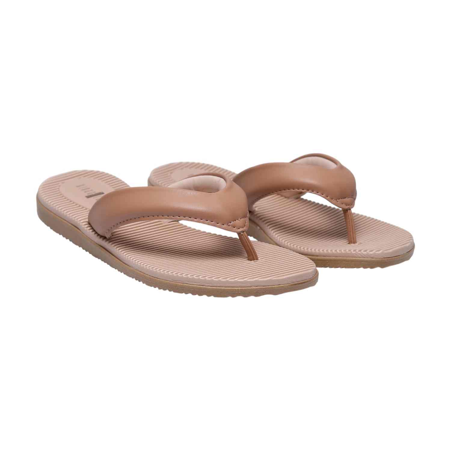 Women Nude Casual Thong Flats with Horizontal Stripes