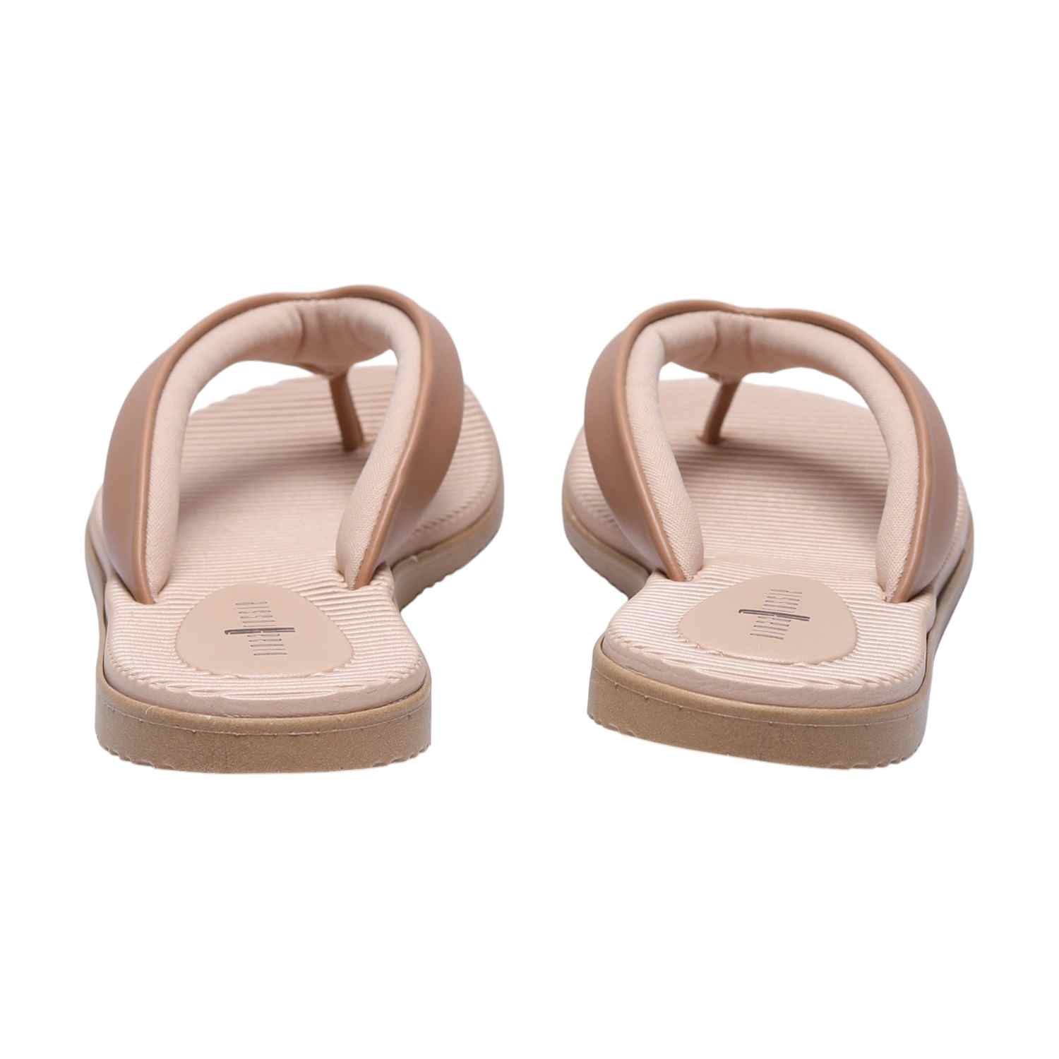 Women Nude Casual Thong Flats with Horizontal Stripes
