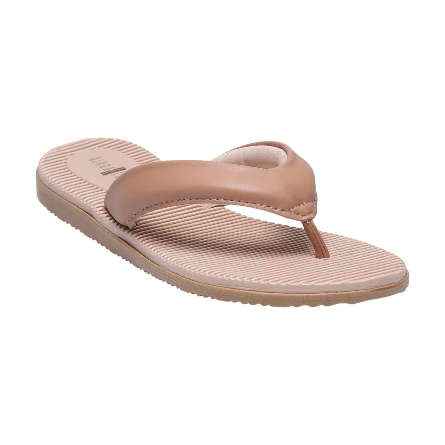 Women Nude Casual Thong Flats with Horizontal Stripes