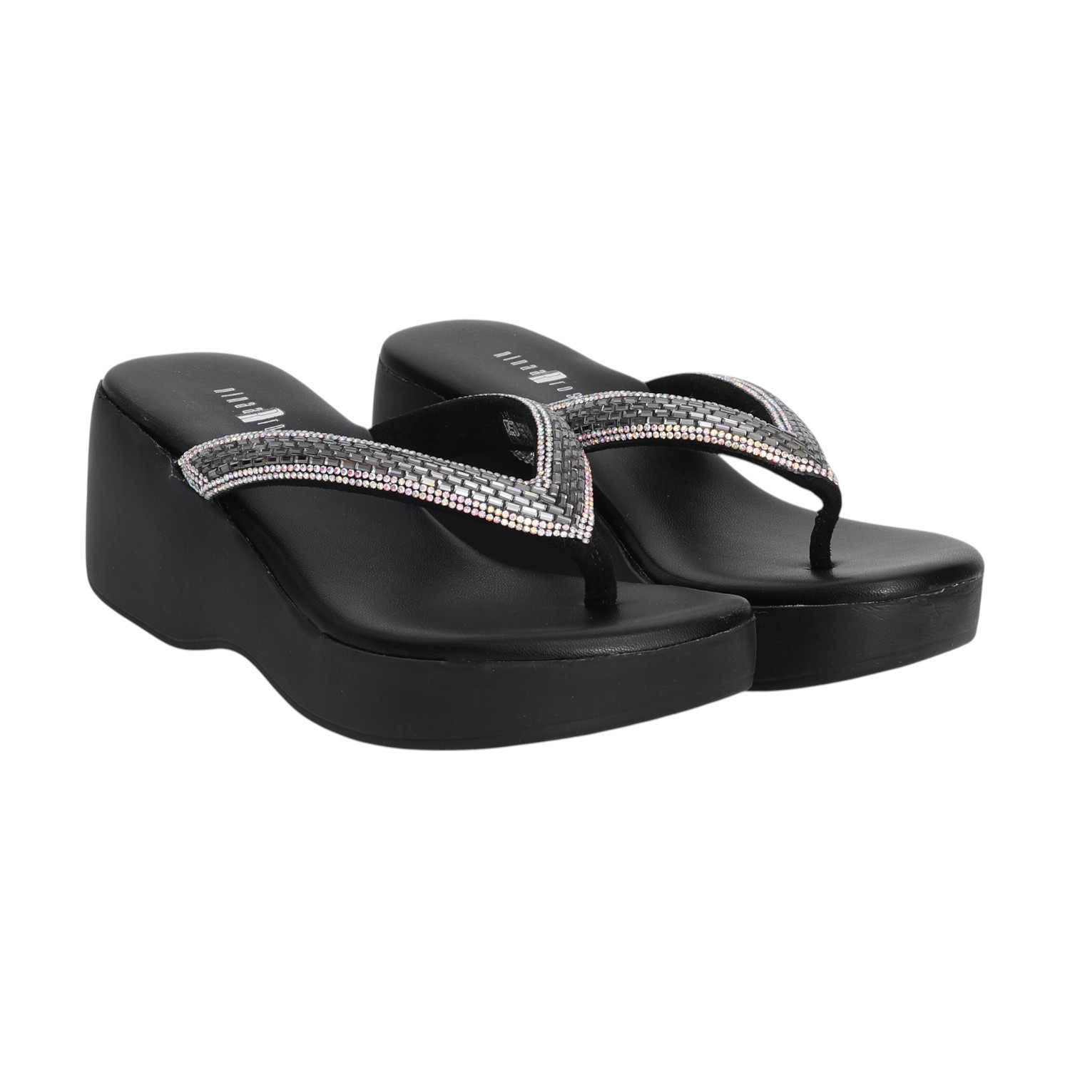 Black Wedges with Embellishments for Women