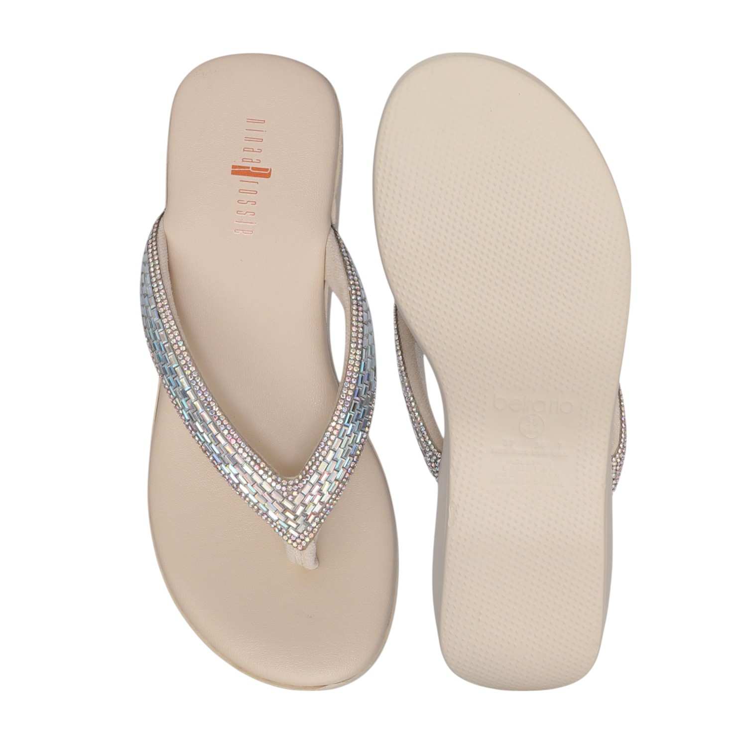 Cream Dazzling Platform Thong Wedges for Women