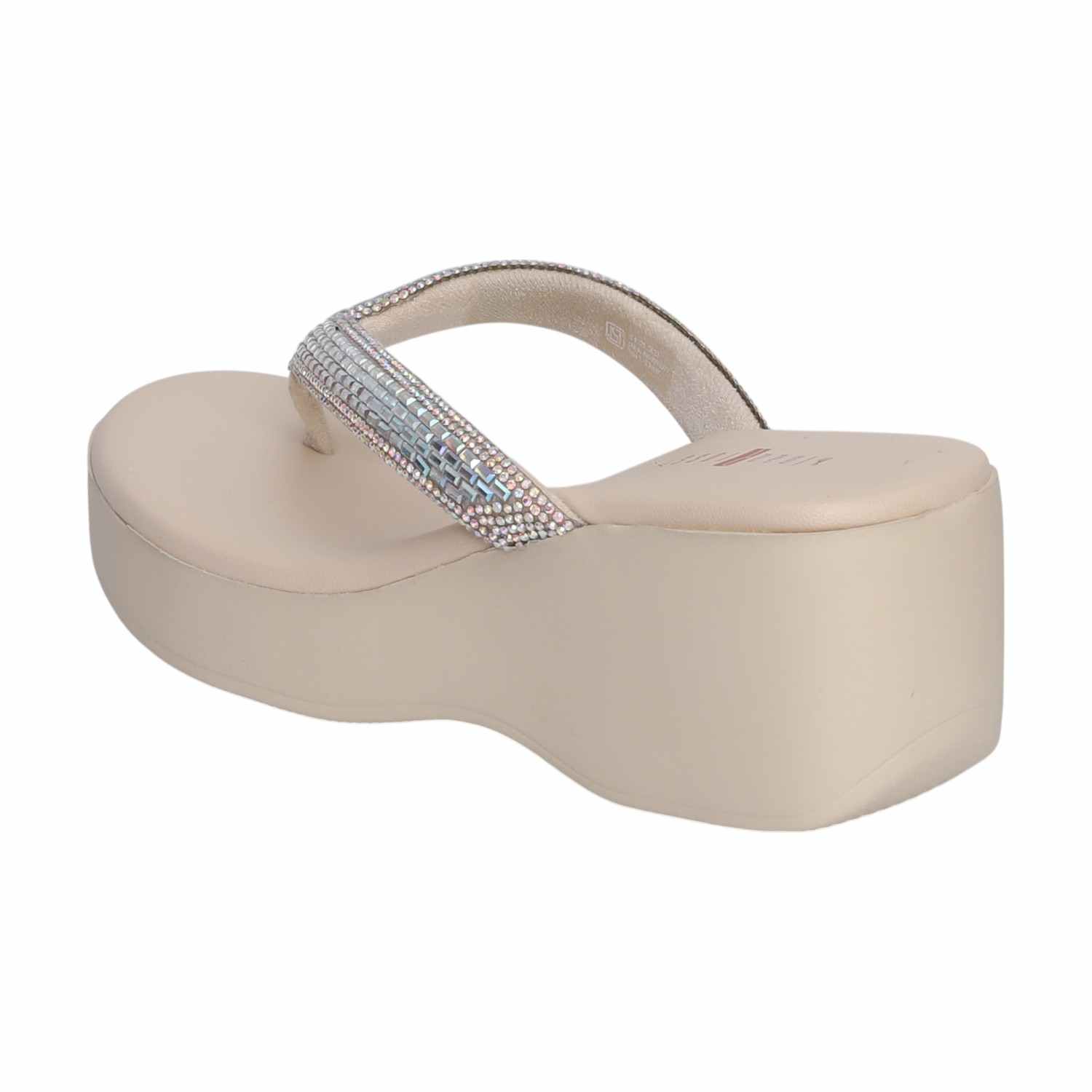 Cream Dazzling Platform Thong Wedges for Women
