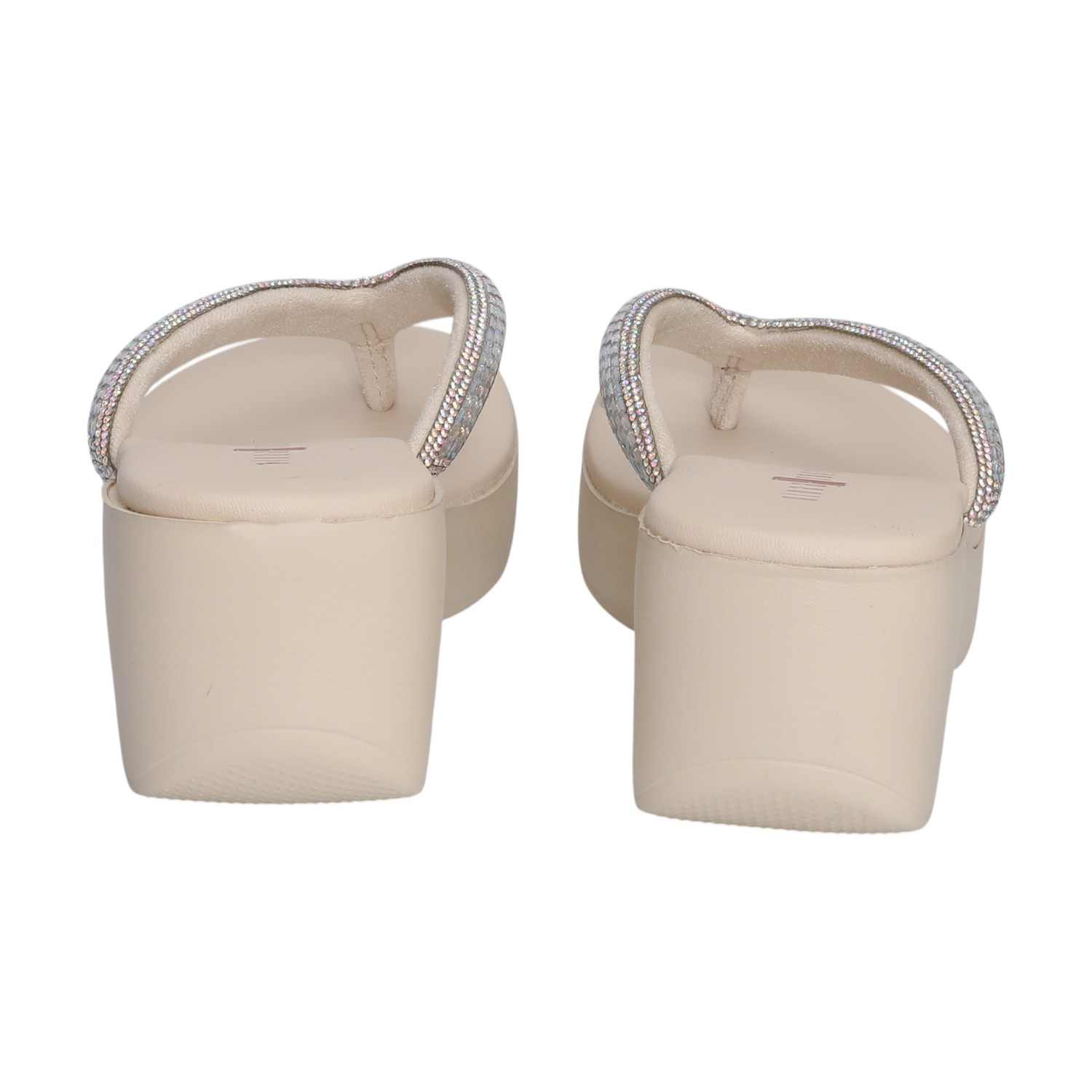 Cream Dazzling Platform Thong Wedges for Women