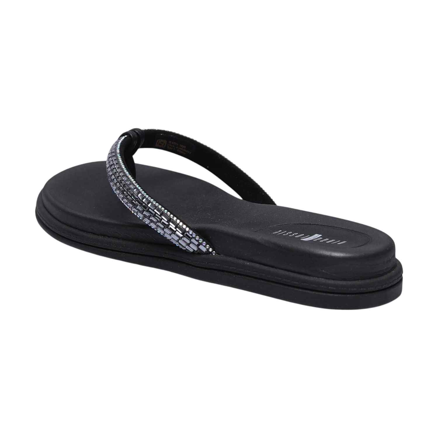 Women’s Black Thong Flats with Embellished Stones