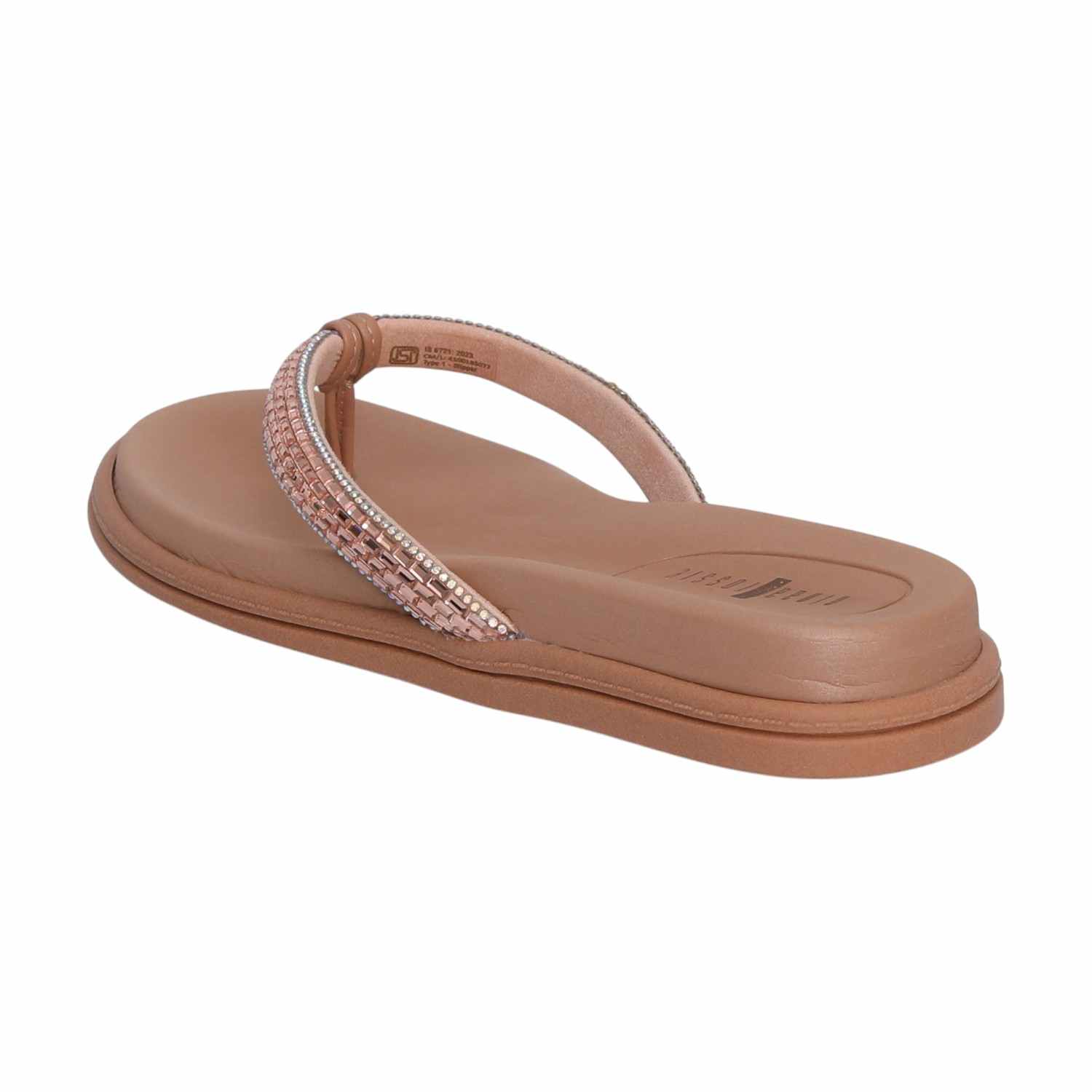 Women Rose Gold Thongs with Embellished Stones