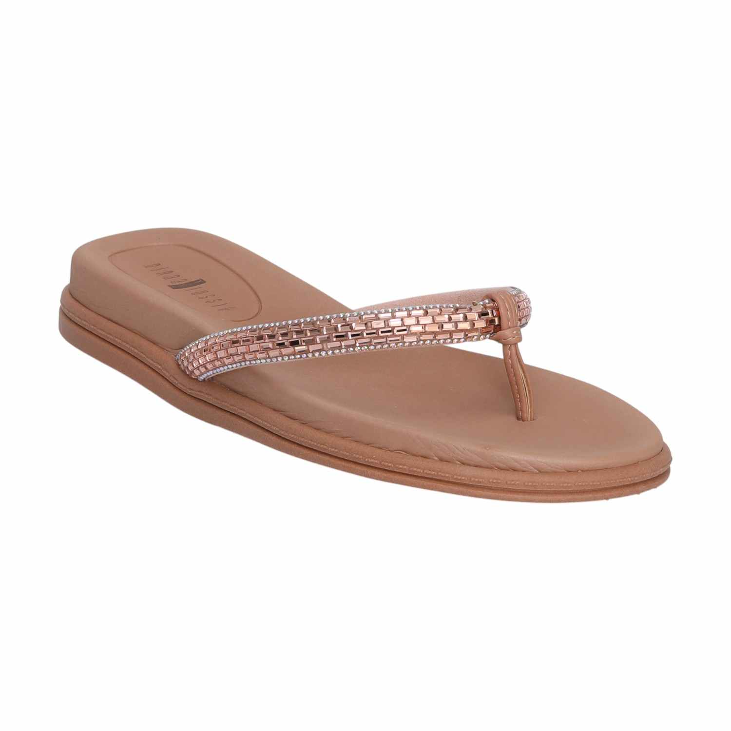 Women Rose Gold Thongs with Embellished Stones