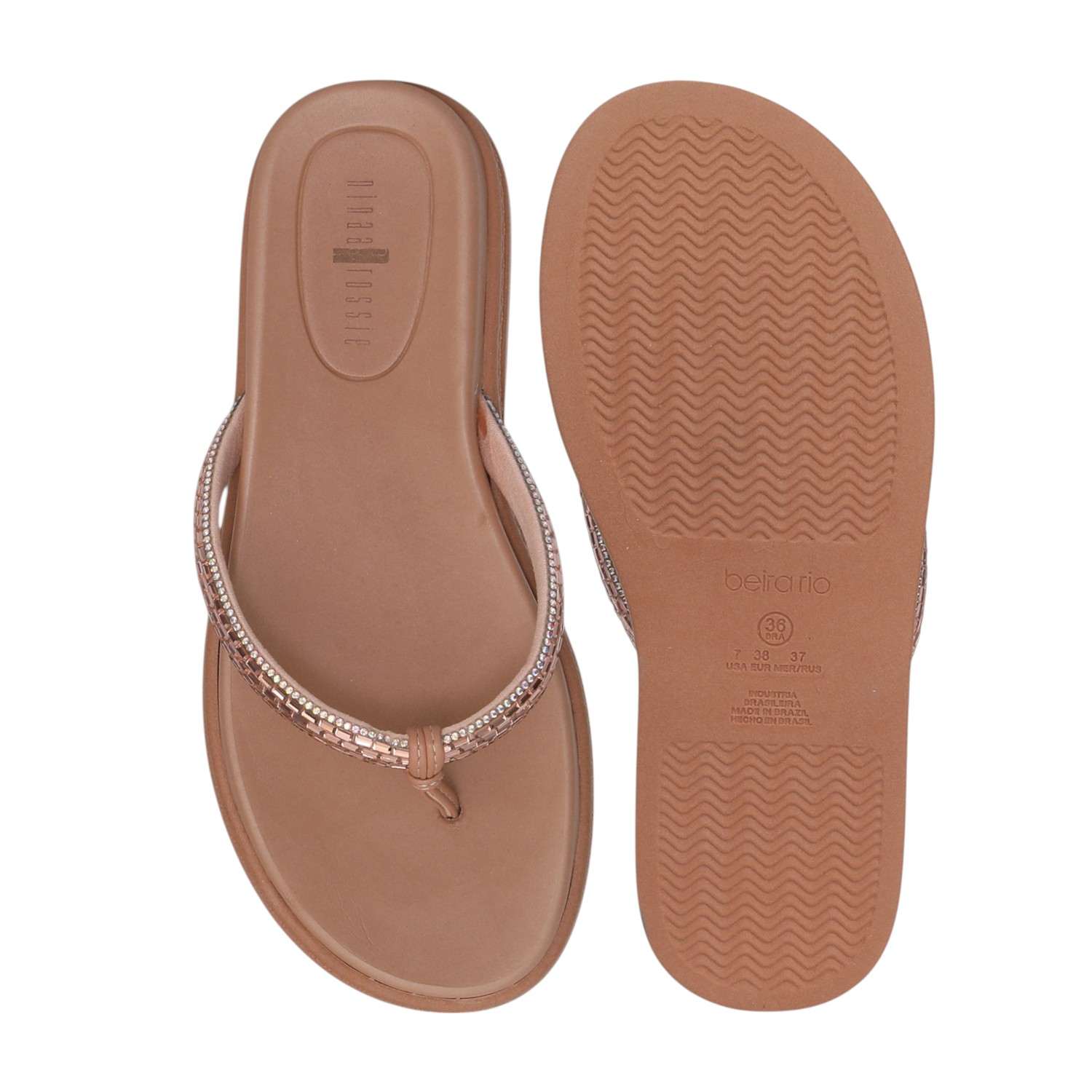Women Rose Gold Thongs with Embellished Stones