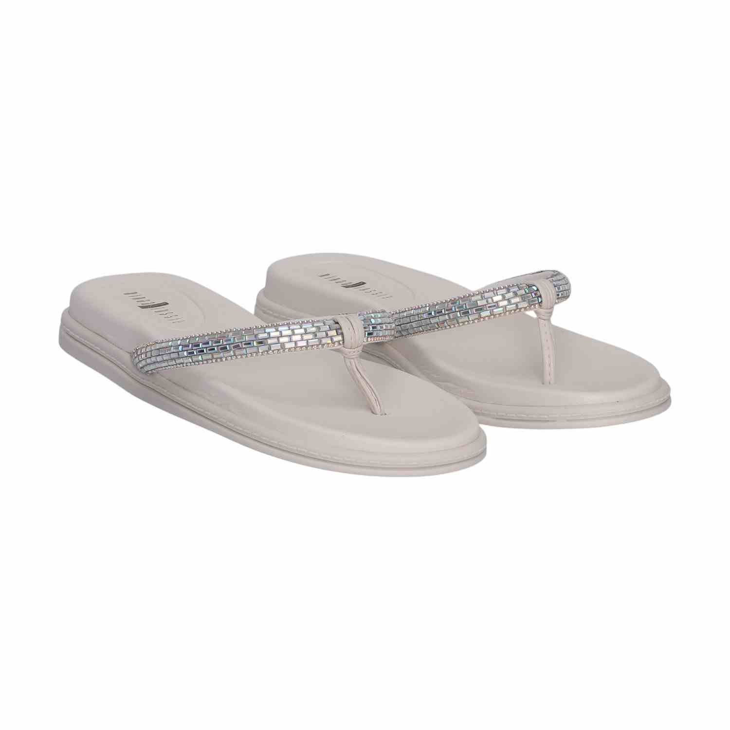 Women Silver Thongs with Embellished Stones