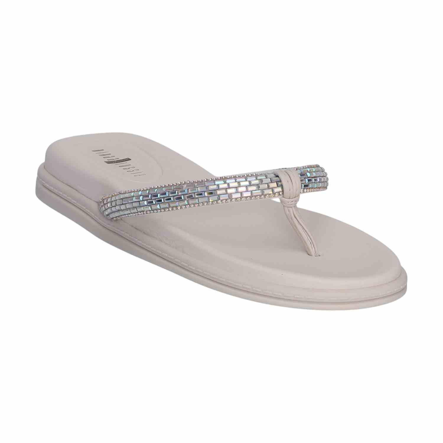 Women Silver Thongs with Embellished Stones