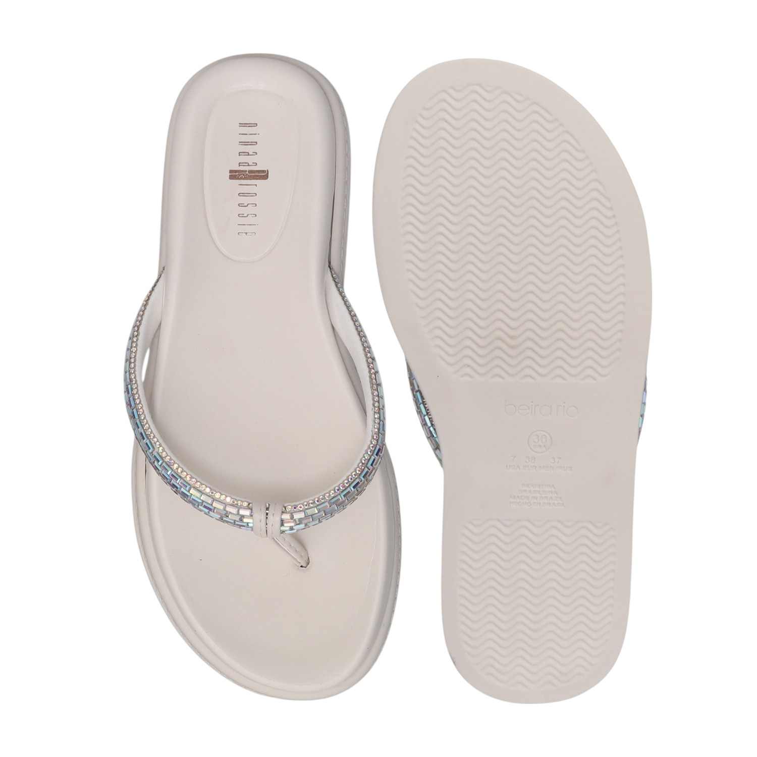 Women Silver Thongs with Embellished Stones
