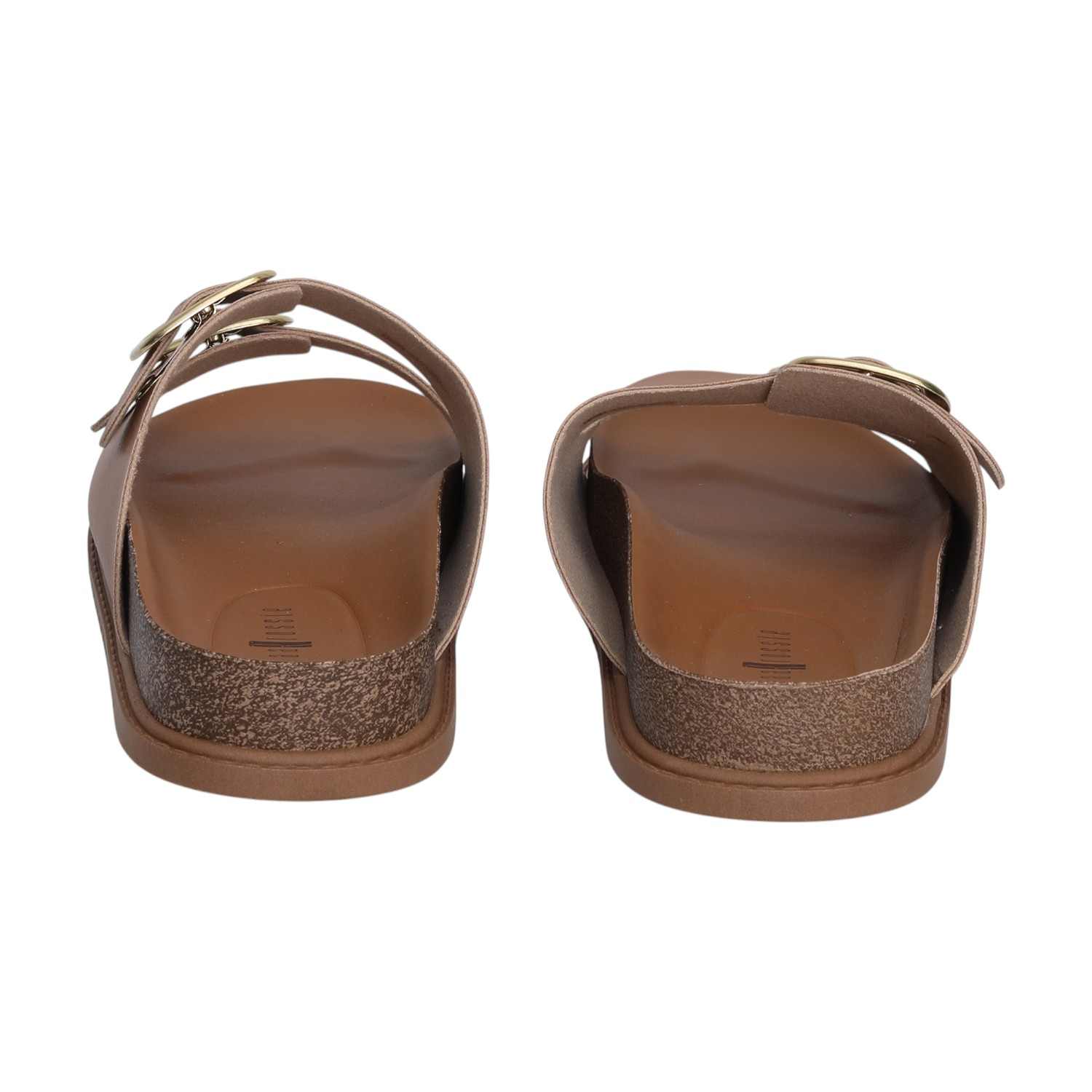 Women Brown Dual Straps Slides with Buckle