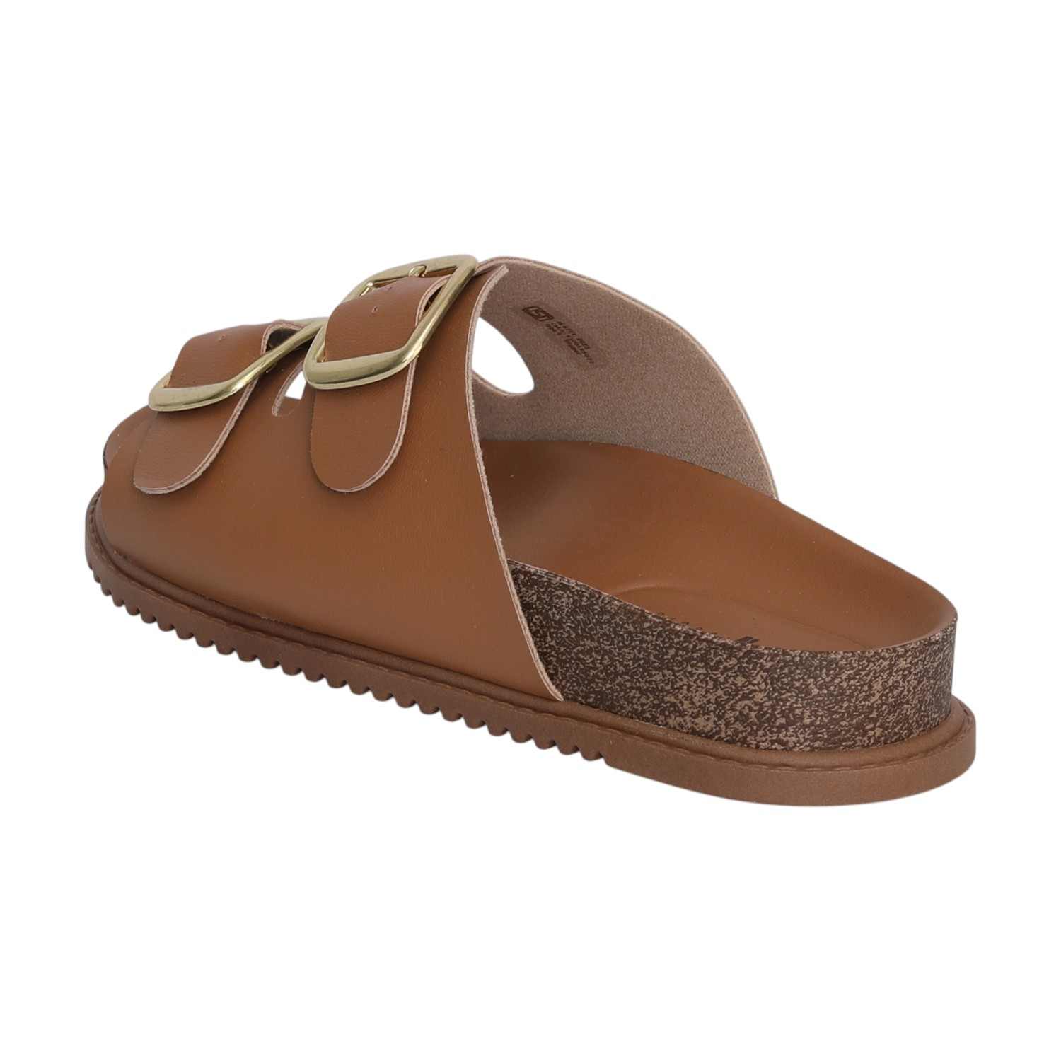 Women Brown Dual Straps Slides with Buckle