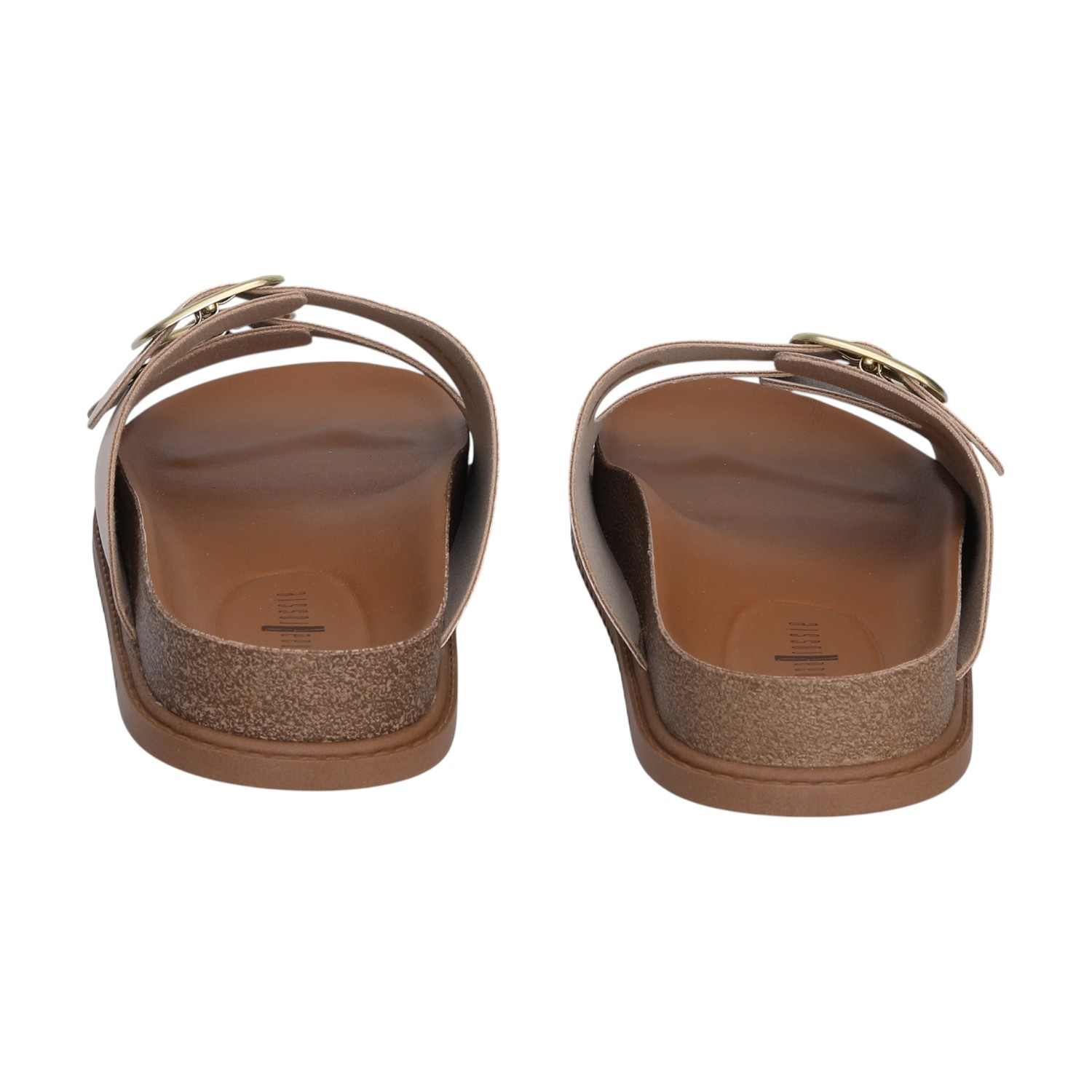 Women Cream Dual Straps Slides with Buckle