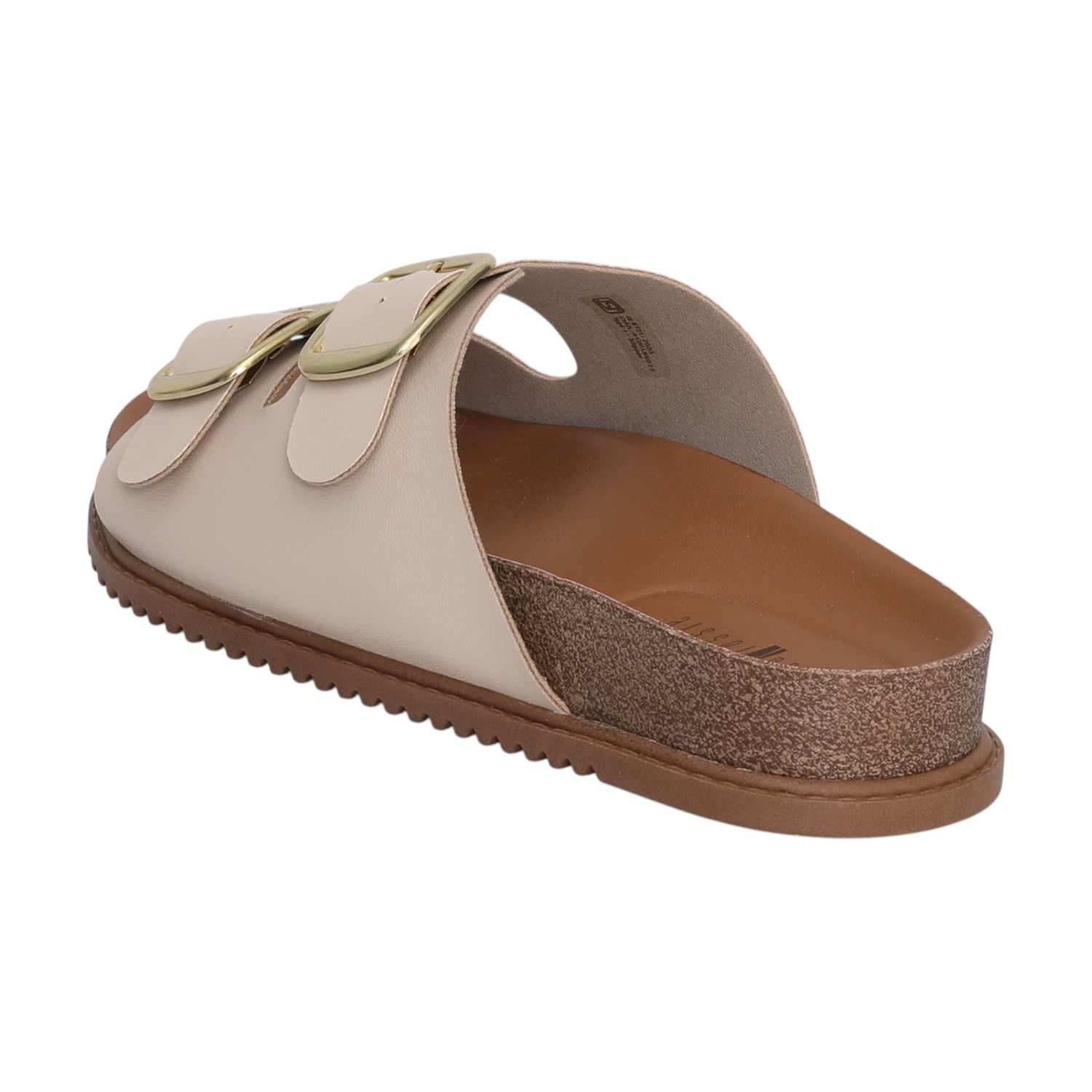 Women Cream Dual Straps Slides with Buckle