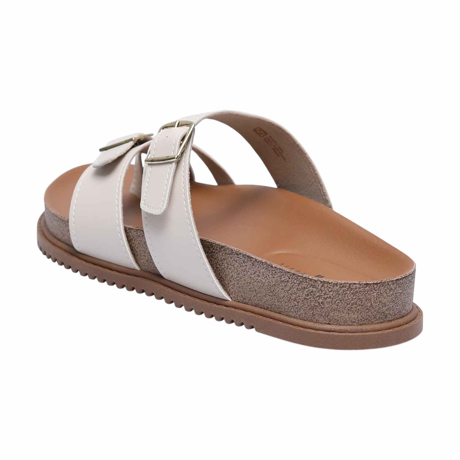 Women White Slides with Buckle Adjustment