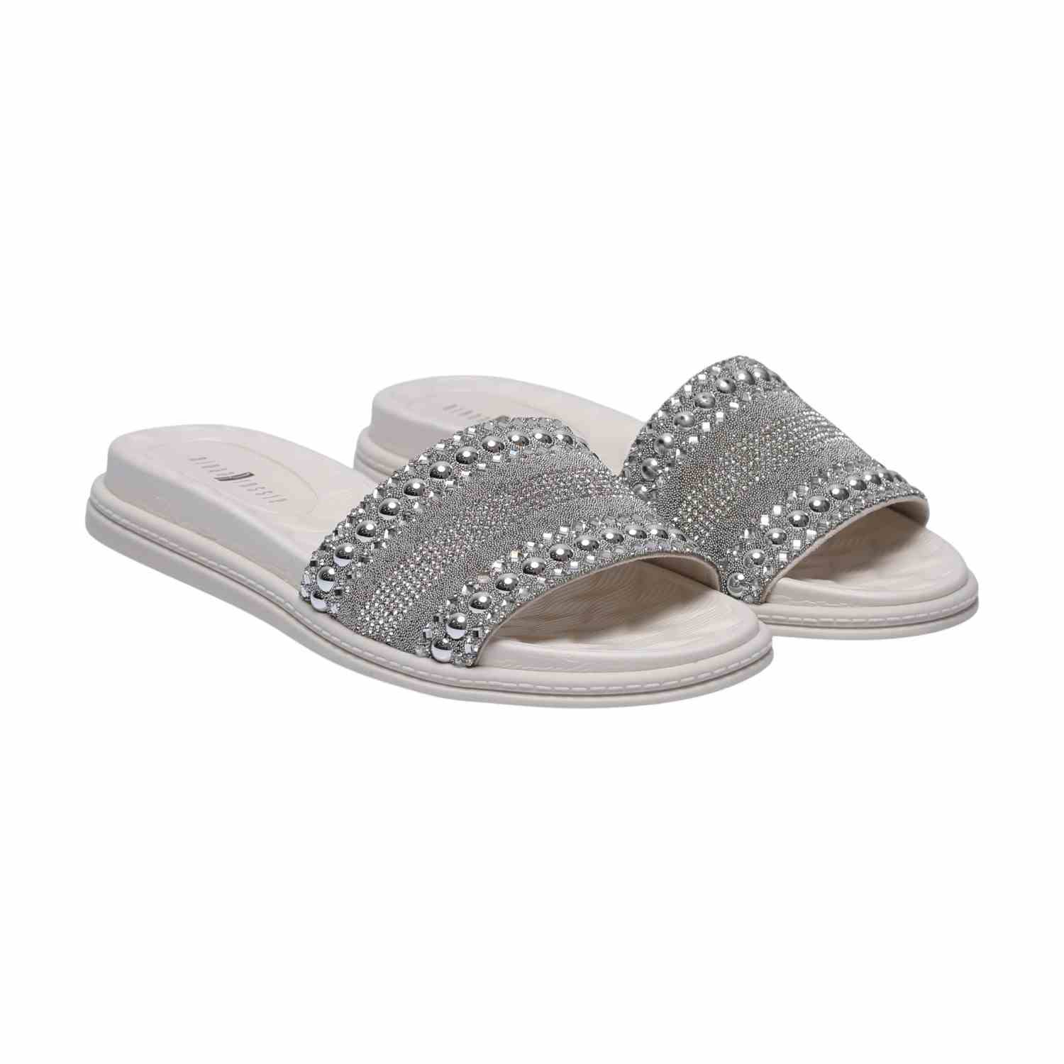 Women Grey Glitter Slides