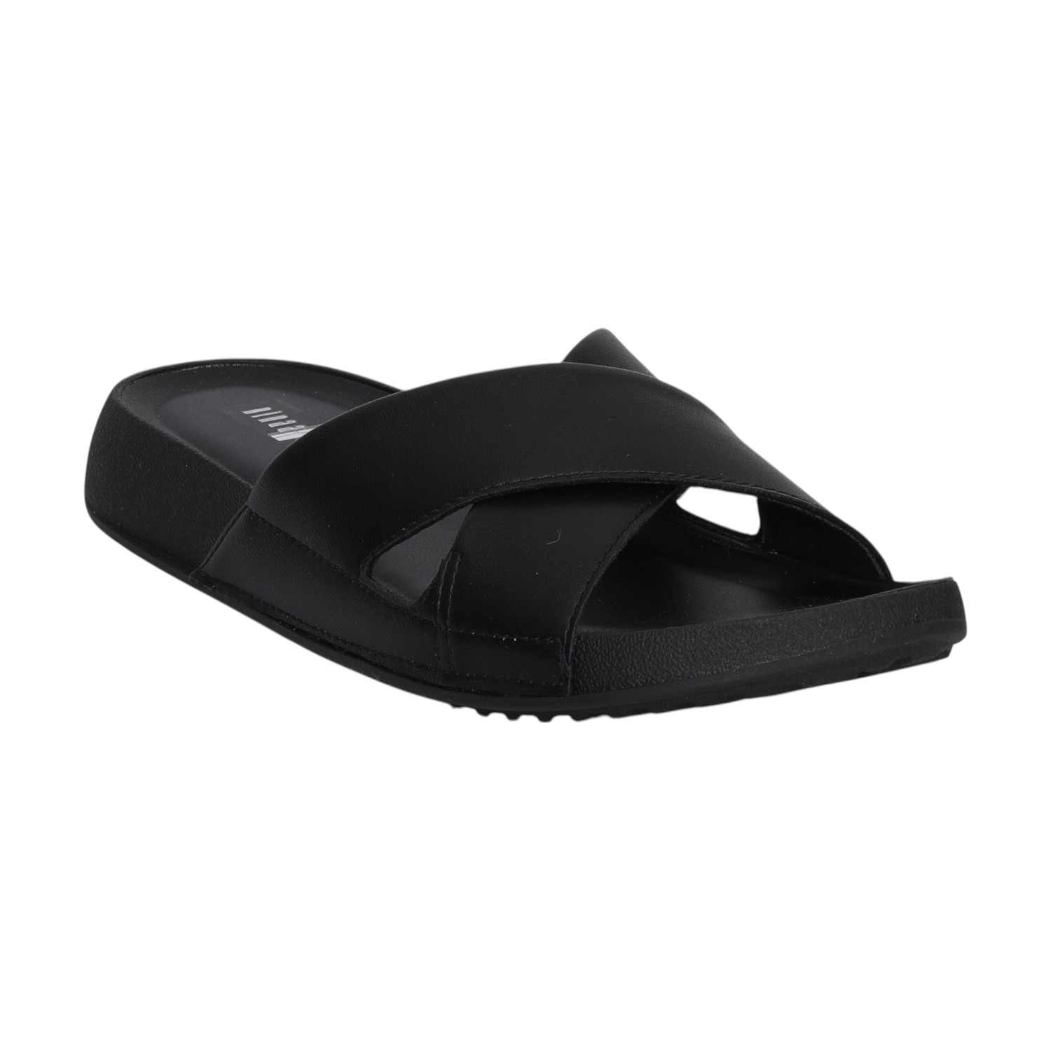 Women Black Cross Strap Slides