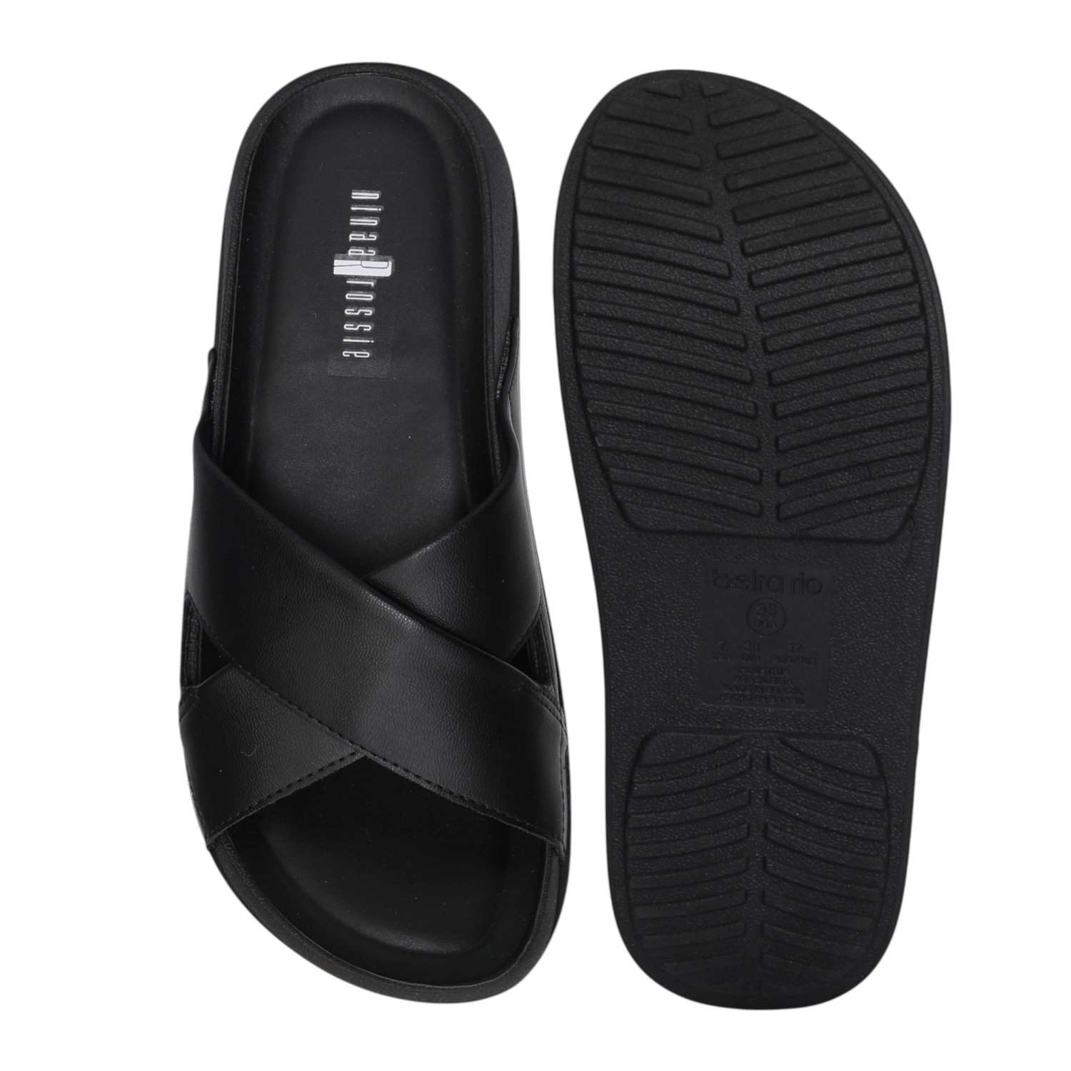 Women Black Cross Strap Slides