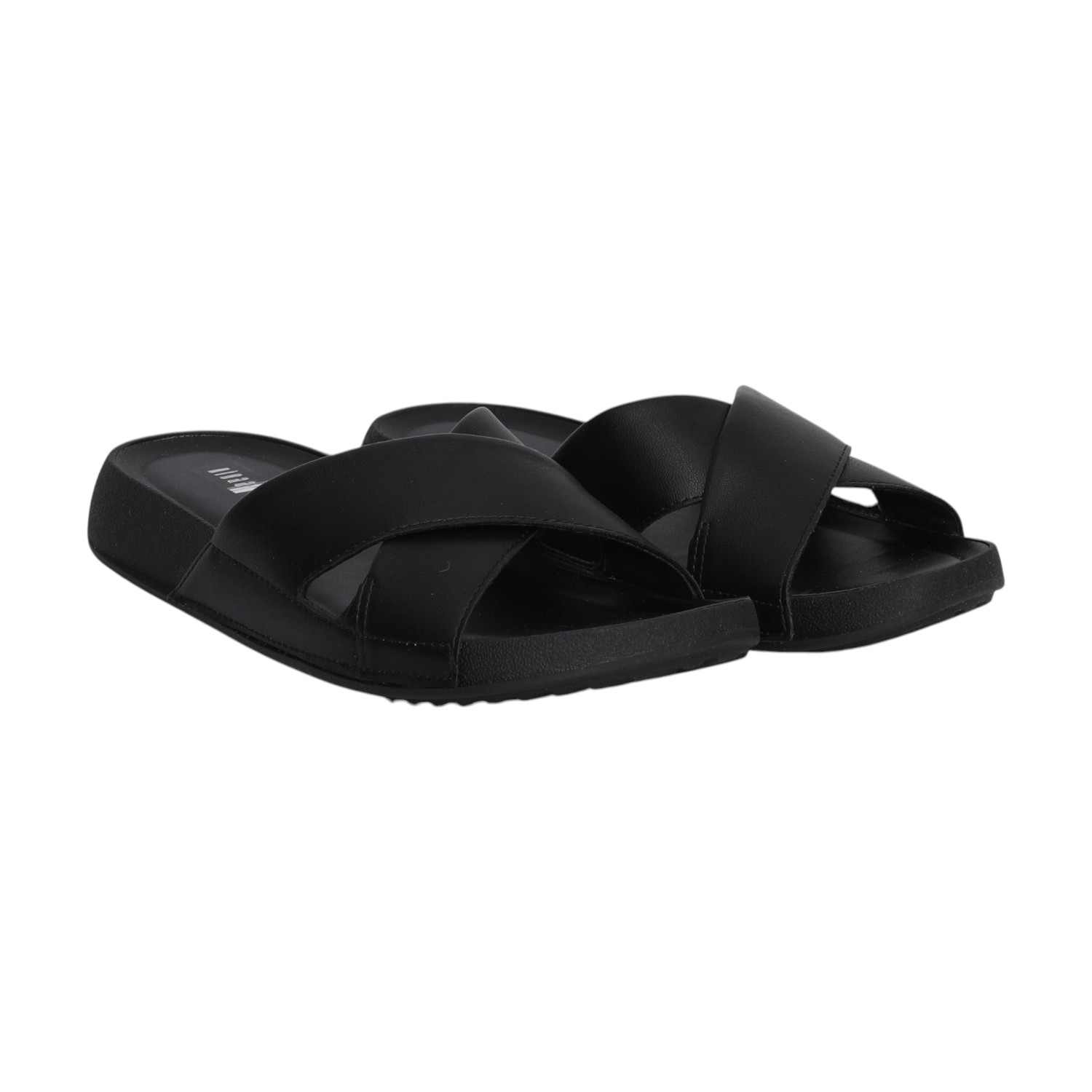 Women Black Cross Strap Slides