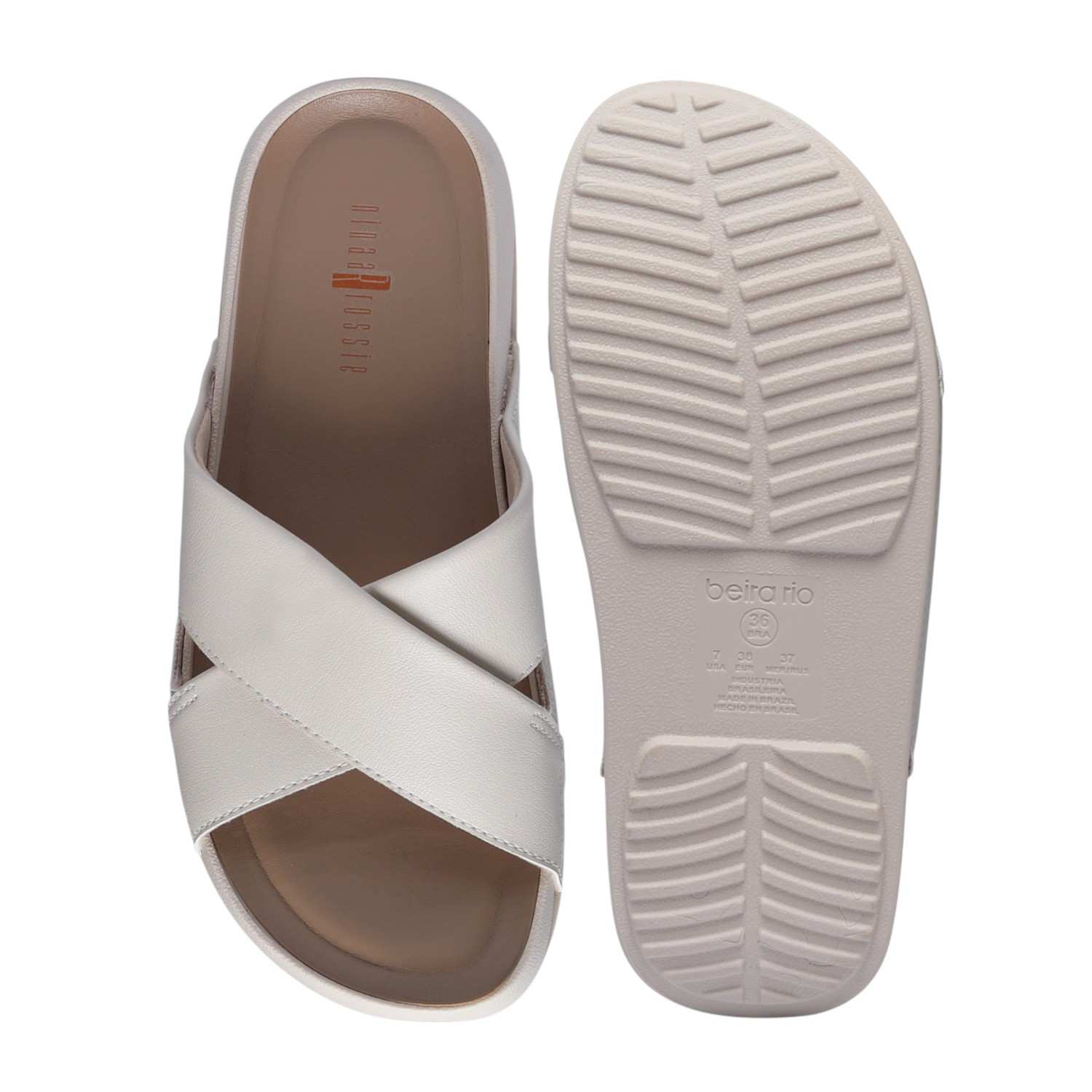 Women White Cross Strap Slides