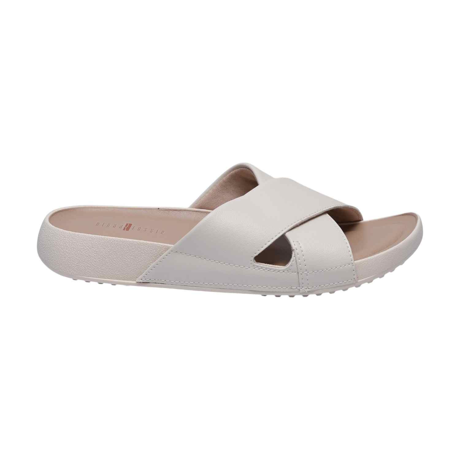 Women White Cross Strap Slides