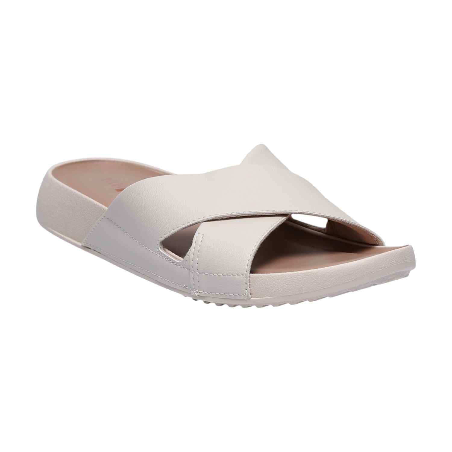 Women White Cross Strap Slides