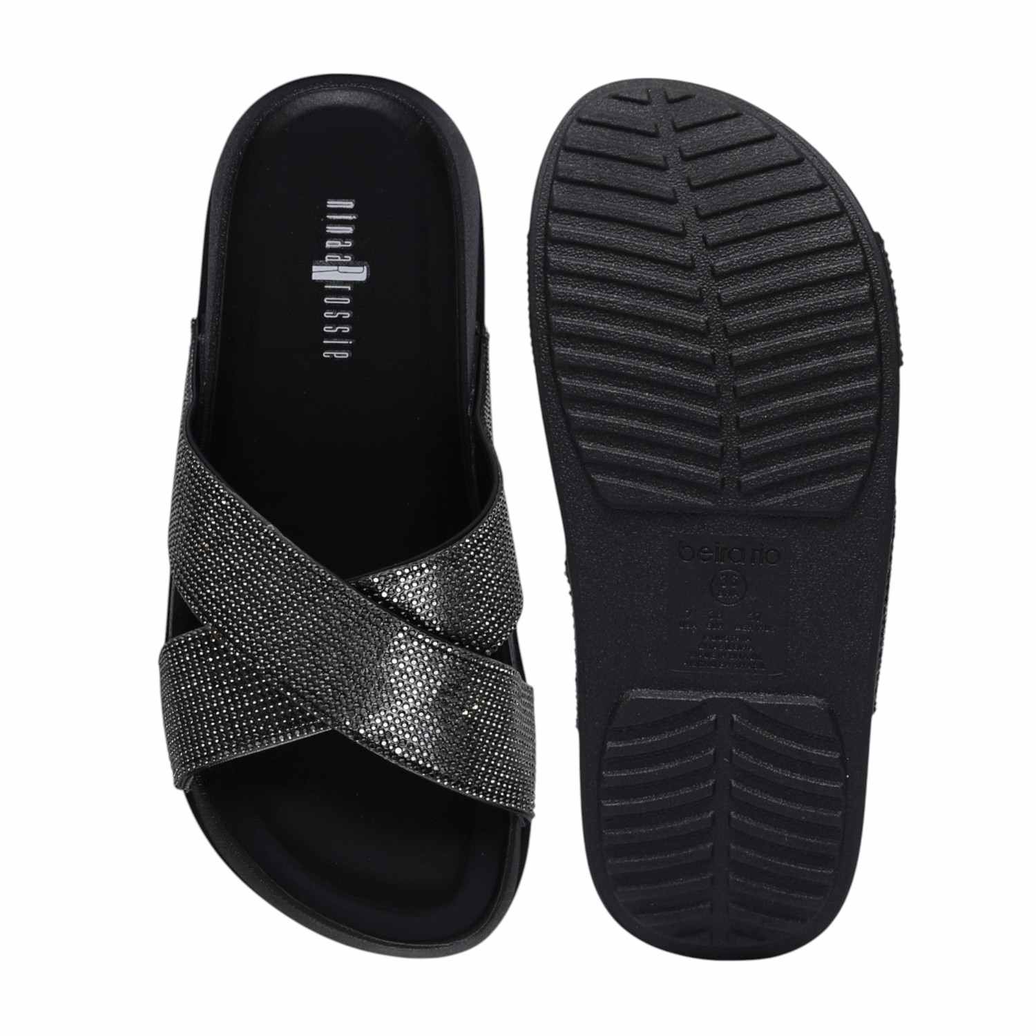 Women Sparkling Black X-Strap Platforms